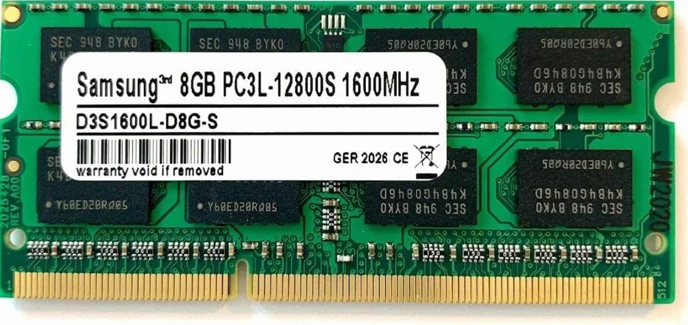 Samsung 3rd 8GB DDR3 1600MHz SO-Dimm PC3L-12800S 2Rx8 1,35V 204pin