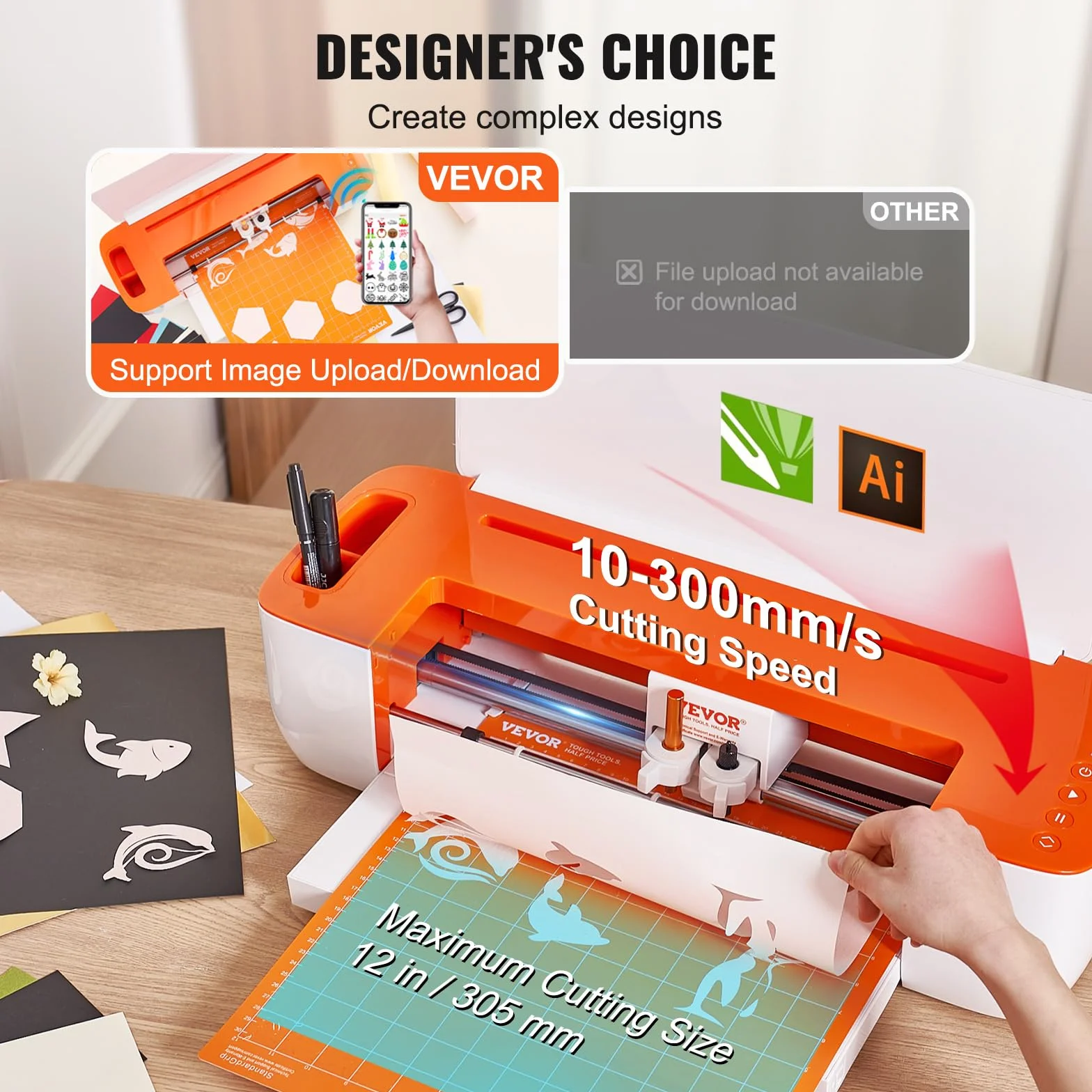 VEVOR Corte de Vinilo, Plotter de Corte con Conectividad Bluetooth, Compatible con iOS, Android, Windows y Mac, Diseños Enormes Incluidos, para Crear Tarjetas Personalizadas, Decoración del Hogar