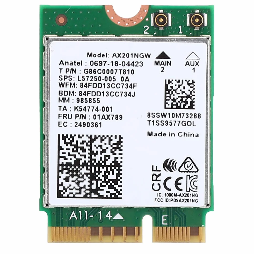 Annadue Tarjeta WiFi AX201NGW, Tarjeta Inalámbrica WiFi 6 para 10 X 64 bits, Tarjeta de Red Inalámbrica Bluetooth 5.2 con Interfaz 6 Gigabit 2400M M.2.CNVio2