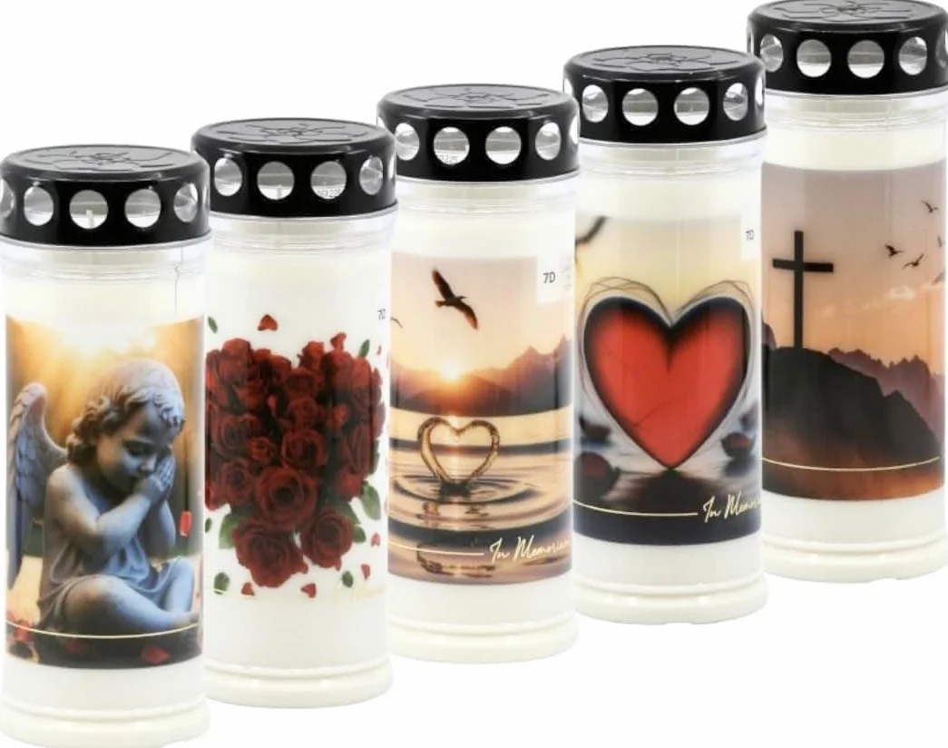 Velas Funerarias con Tapa 7 Días Juego de 5 Velas Cera Blanca para Cementerio