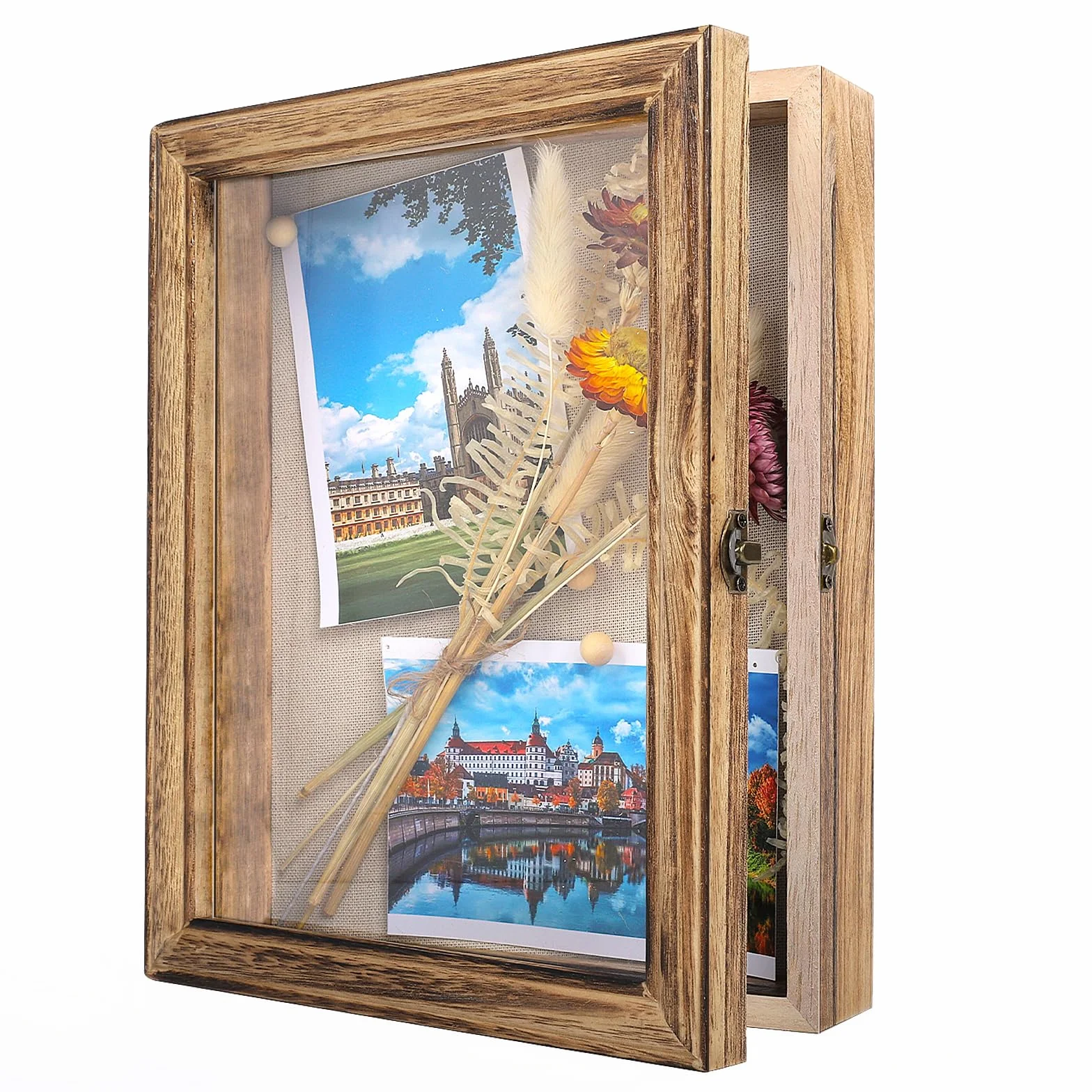 Marcos con Profundidad, Wood Shadow Box Frame, Marco Profundo de 25x20 cm para Pared o Mesa - Exhibidor 3D para Fotos, Flores, Arte y Objetos Sentimentales
