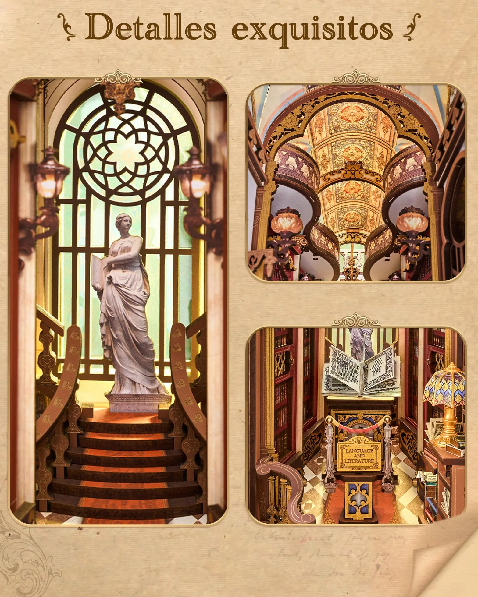 Rolife Book Nook Library of Wonders, Puzzle 3D de Madera, Kit de Casa Miniatura DIY, Sujetalibros Decorativo
