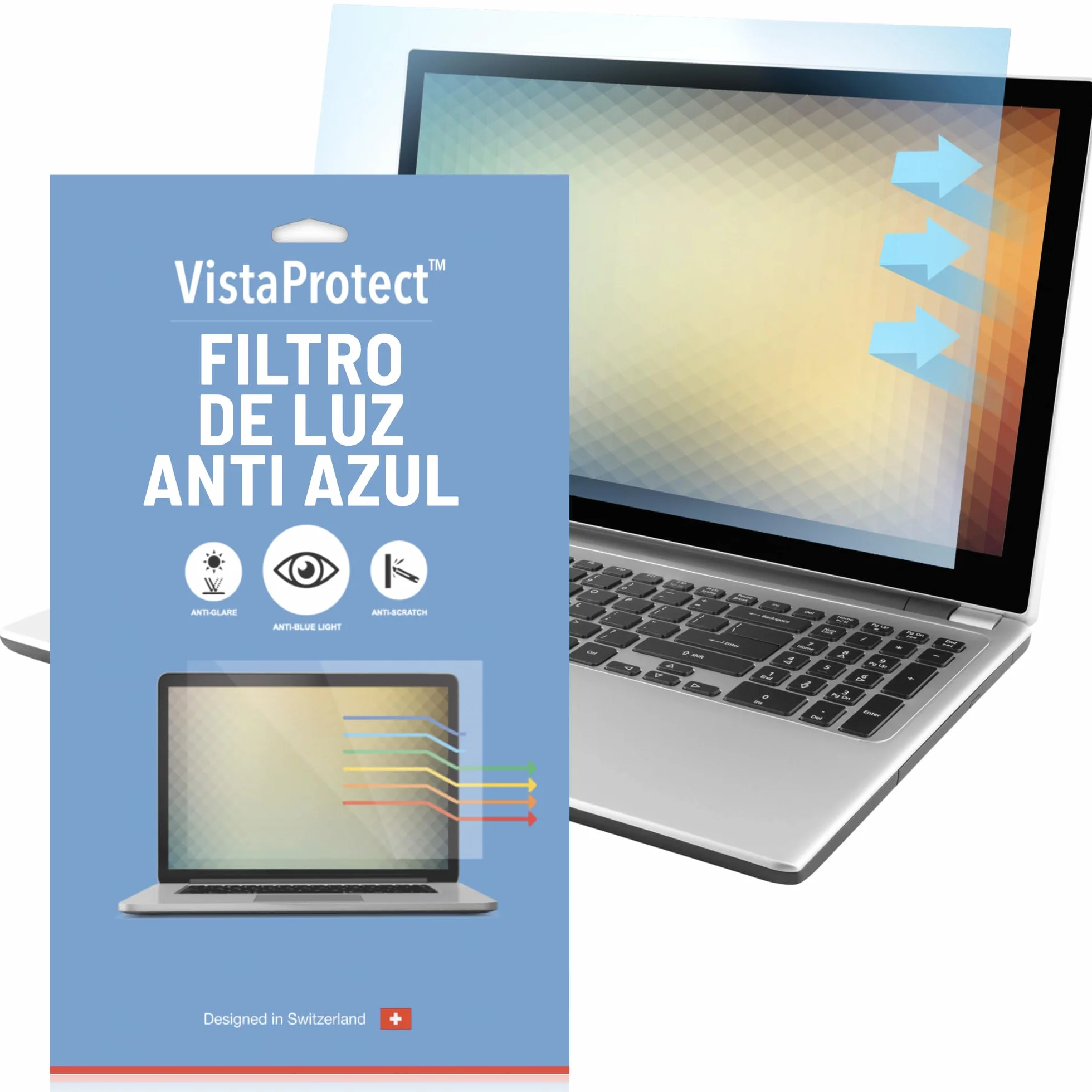 VistaProtect - Filtro Anti Luz Azul y Protector Premium para Pantallas de Portátil, Desmontable (15.6" Pulgadas)