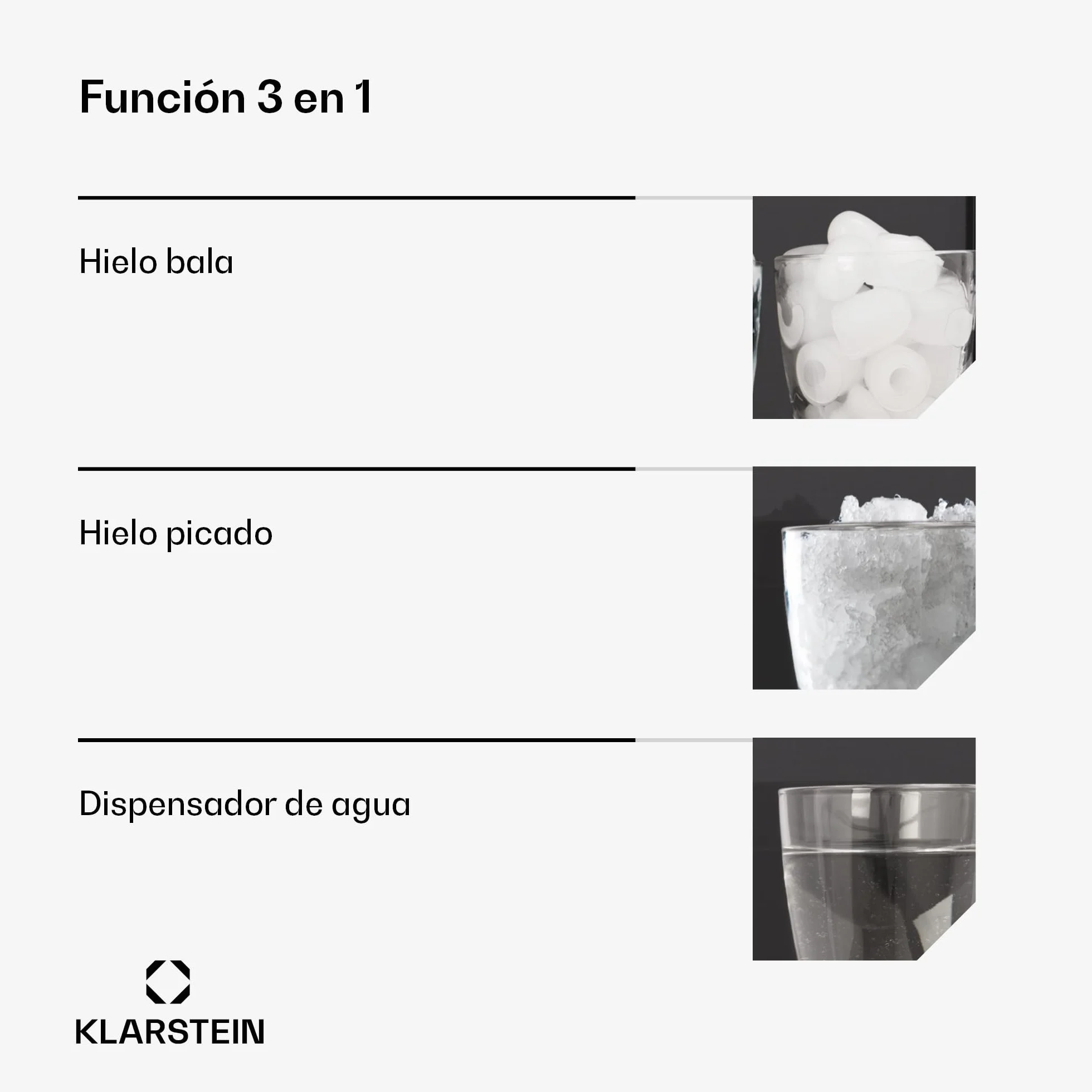 Klarstein ArcticBlend 3en1 máquina de hielo 20 kg/24h acero inoxidable negro