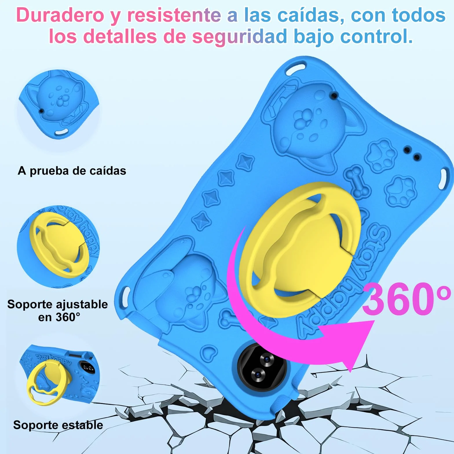 Tablet para niños 9 pulgadas Android 15 12 GB RAM 1 TB TF 5G WiFi Widevine L1 Octa-Core 5000 mAh control parental funda Eva Azul