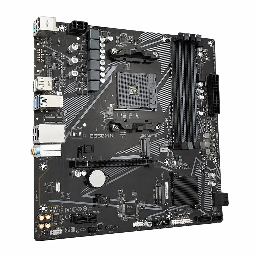 GIGABYTE B550M K Placa Base - Procesadores AMD Ryzen 5000, hasta 4733 MHz DDR4, 1xPCIe 4.0 + 1xPCIe 3.0 M.2, LAN 1GbE, USB 3.2 Gen 1