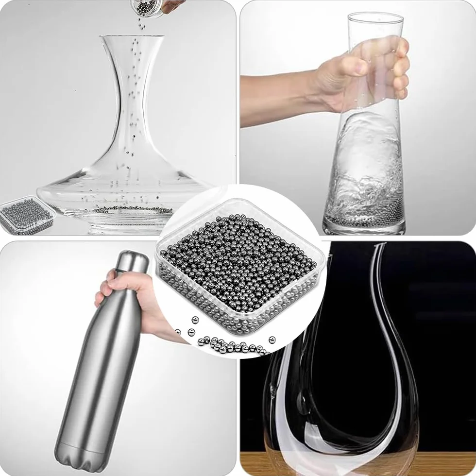 Bolas de limpieza de acero inoxidable para decantadores, botellas y cristalería, 1200 unidades reutilizables