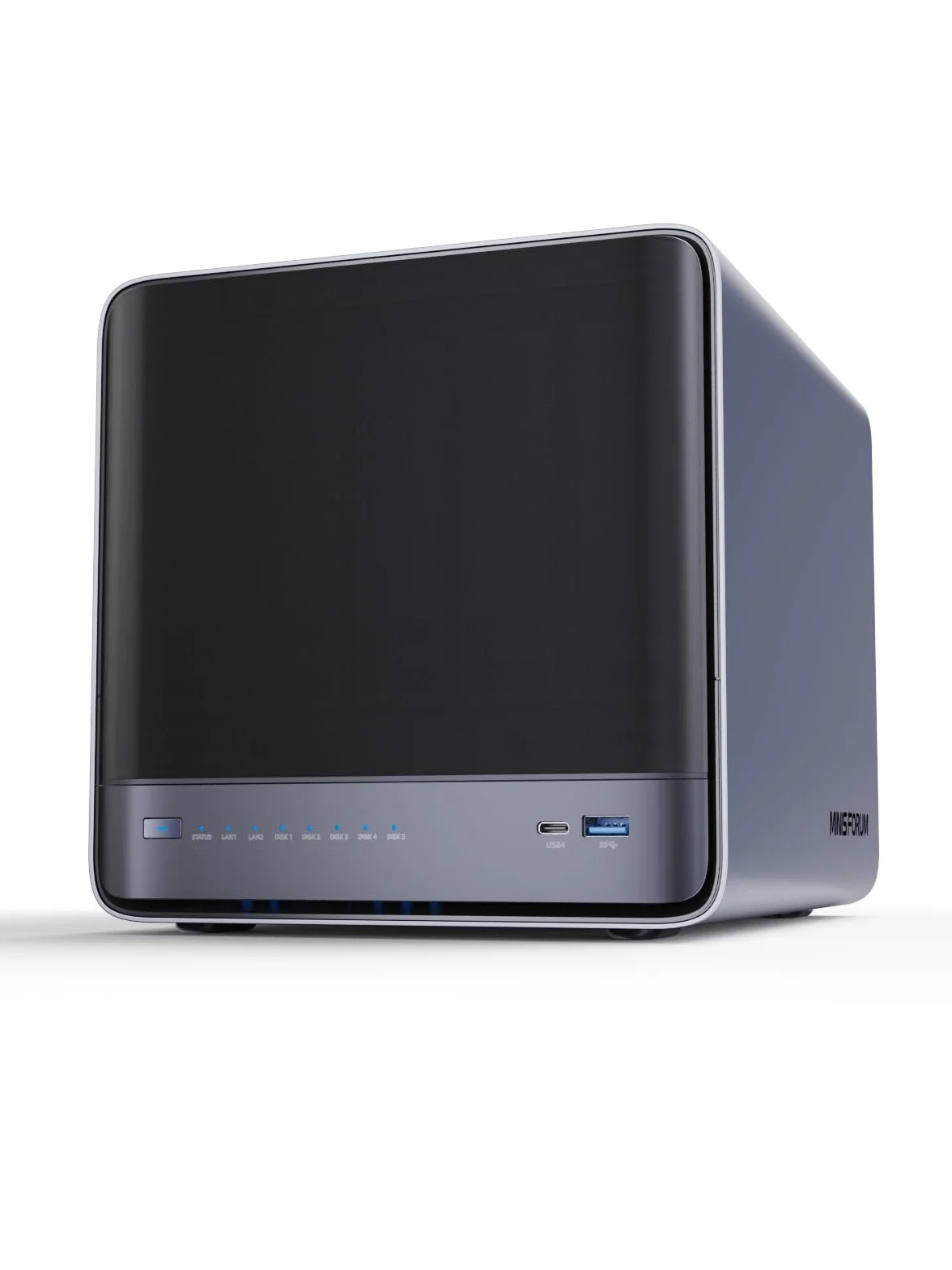MINISFORUM N5 Air NAS de 5 bahías con hasta 174 GB de Almacenamiento, CPU AMD Ryzen 7 255 (8C/16T), Barebone, 16 GB de RAM, 1 x 10 GbE, 1 x 5 GbE, 2 x USB4 (8K), HDMI 8K, OCuLink, 3 Ranuras M.2