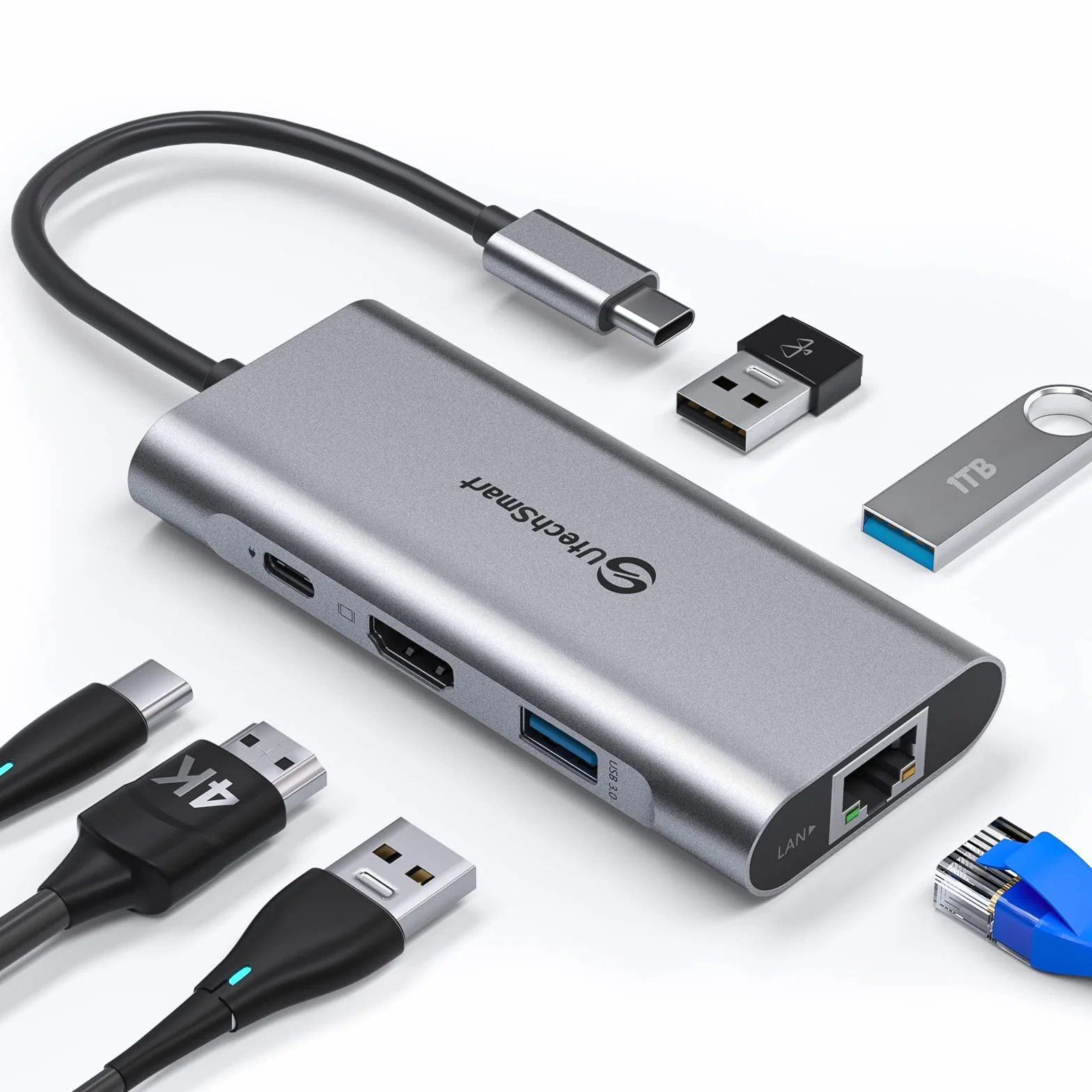 UtechSmart - Hub USB C 6 en 1 Adaptador USB C a HDMI con 1000M Ethernet, Puerto de Carga PD Tipo C, 3 Puertos USB 3.0 Adaptador Compatible con MacBook Pro, Chromebook, XP y Dispositivos USB C