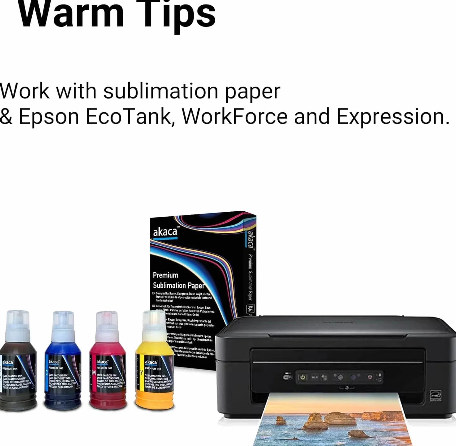akaca Tinta de Sublimación 508ml Transferencia de Prensa de Calor en Camiseta, Taza, Cajas del Teléfono, etc., Compatibles con Epson EcoTank Supertank Impresoras ET-2760 ET-2800 ET-2803 ET-2850