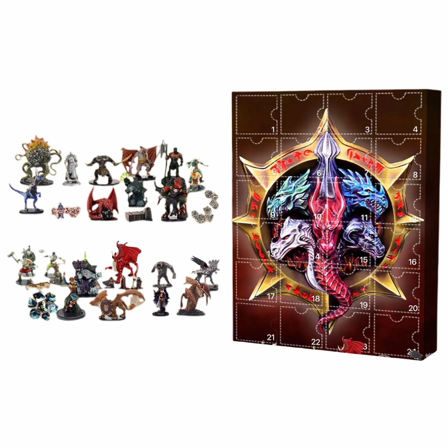 Calendario de Adviento Dungeons & Dragons 2025 | Calendario de Navidad con Colgante de Dragones 24 Días | Adornos de Acrílico 2D