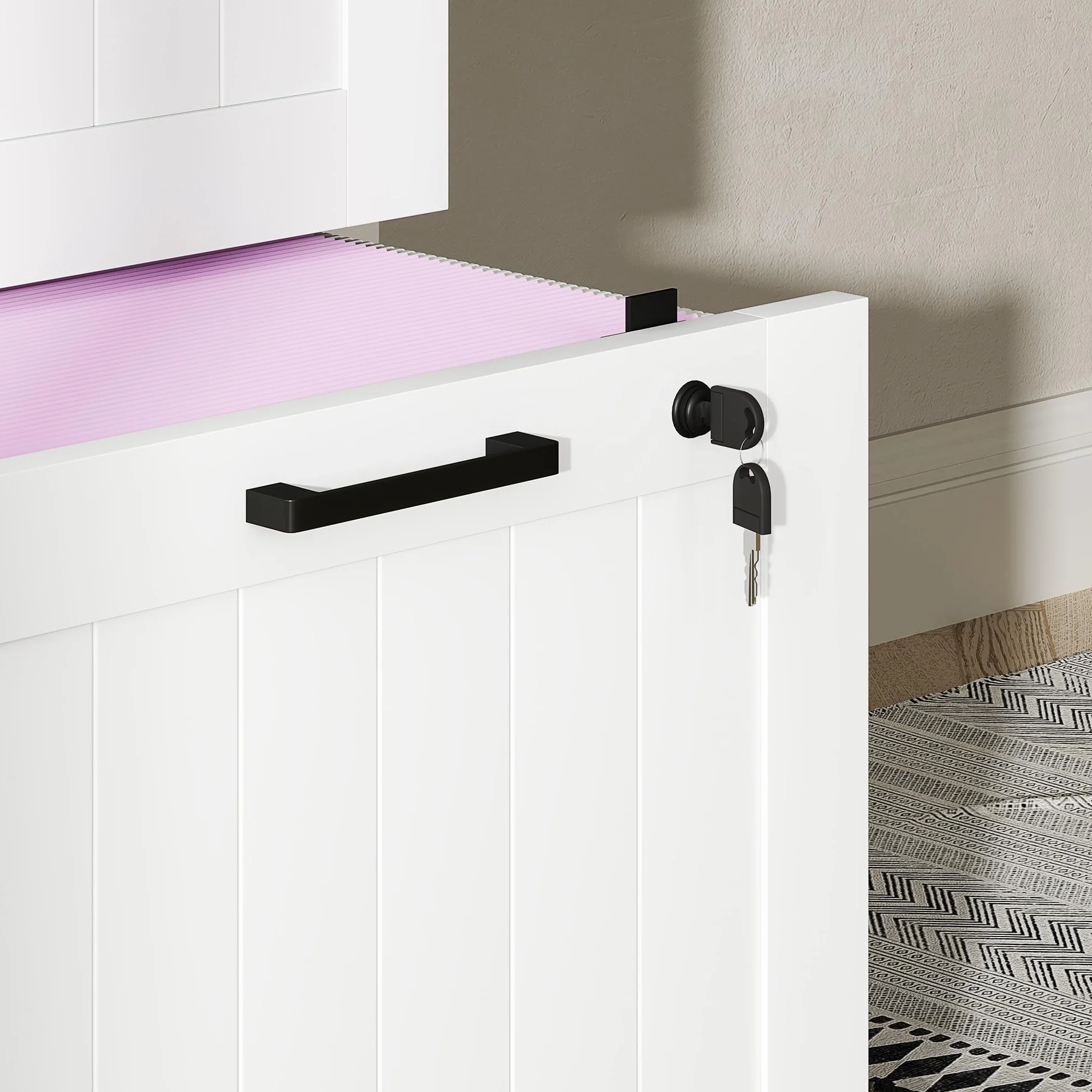 HOMCOM Cajonera Escritorio 3 Cajones, Mueble Archivador, 2 Cerraduras, Riel Colgante A4, 40x40x101 cm, Blanco