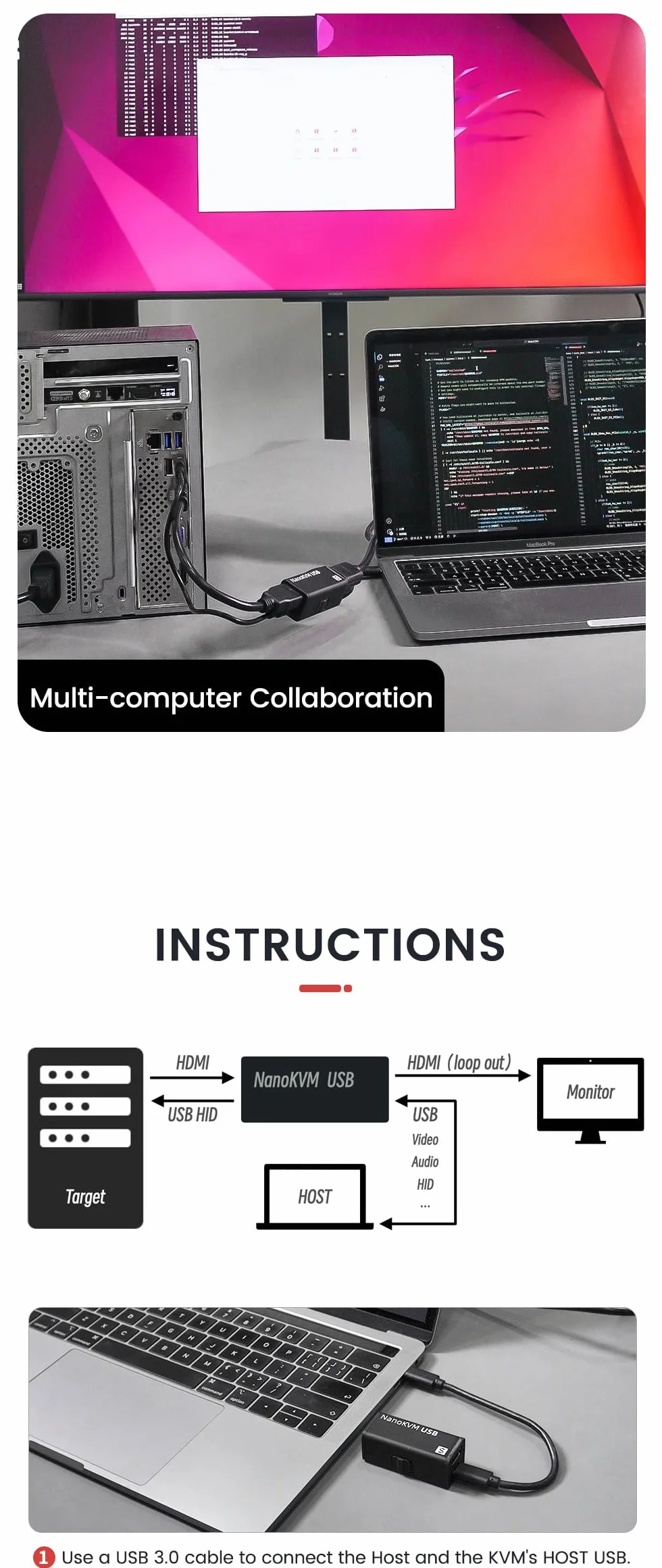 Sipeed NanoKVM-USB - Juego de mantenimiento de servidores, colaboración multidispositivo, KVM USB 4K de bolsillo para SBC, conmutador USB A, captura de vídeo 1080P, HDMI 4K en y salida de bucle (Kit1