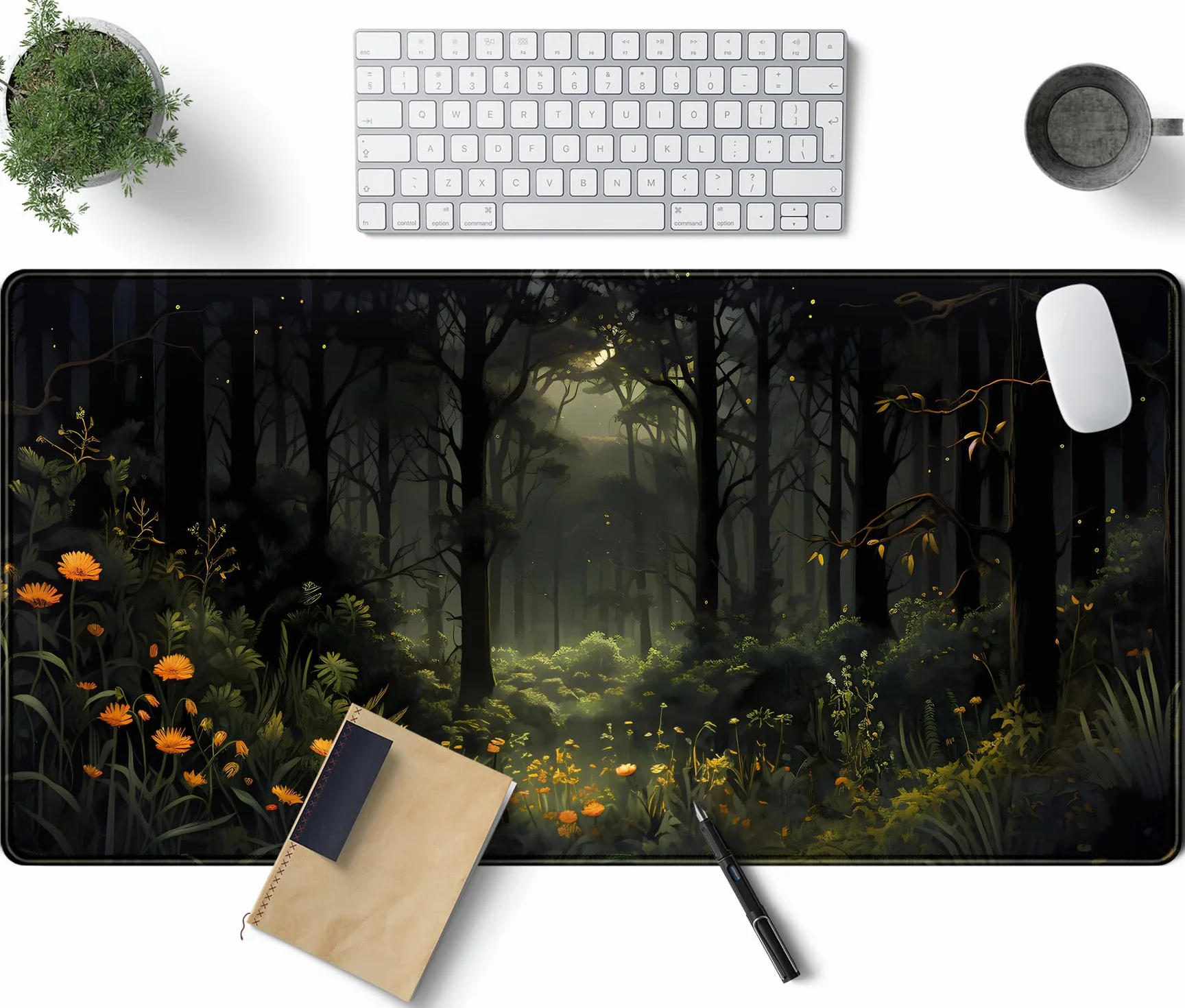 Alfombrilla de escritorio para mujer, tamaño extragrande XXL, diseños de bosque oscuro, naturaleza verde, anime, plantas, tapete de sobremesa para videojuegos, para teclado y ratón, 80 x 40 cm