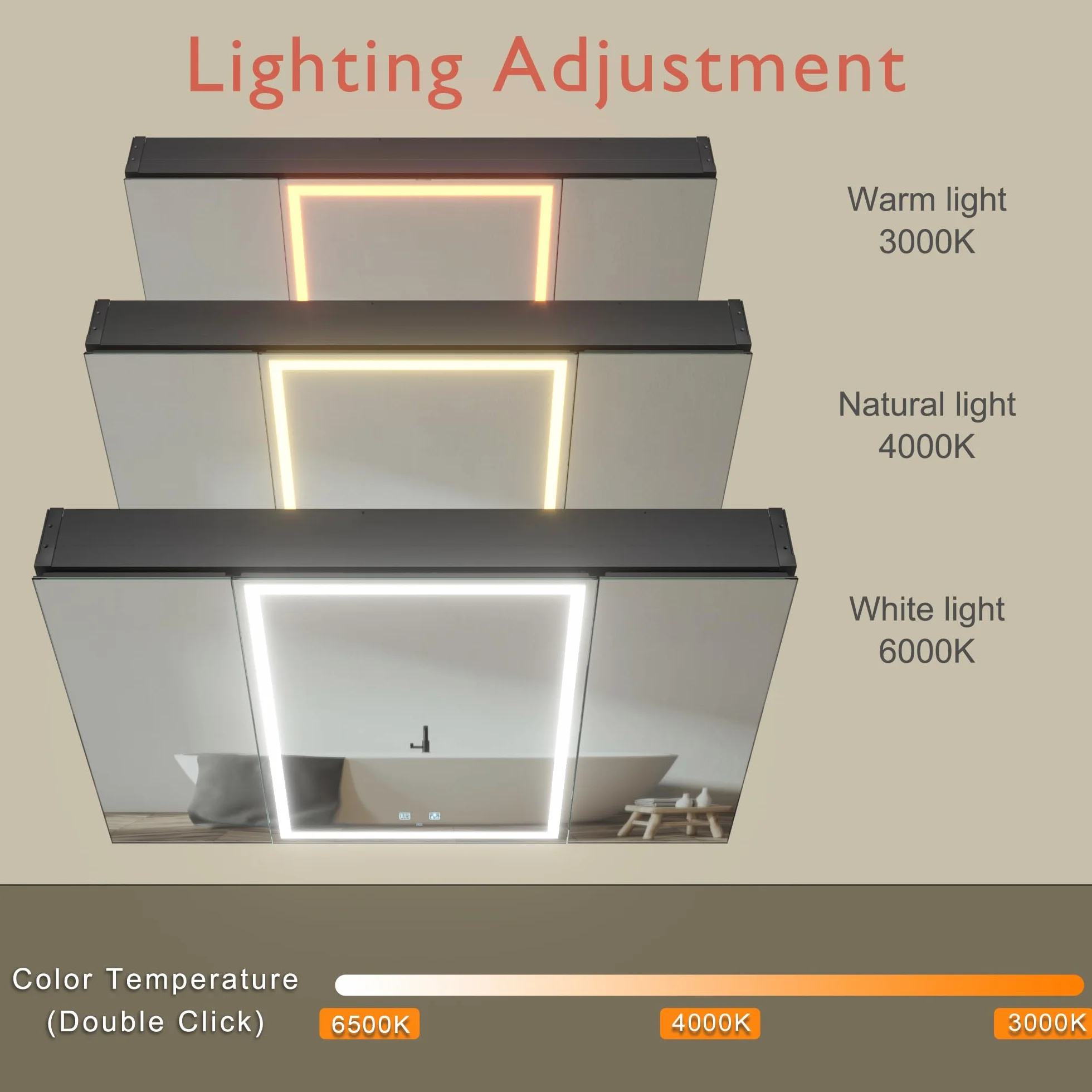 KWW LED Botiquín de Baño con Espejo, Temperatura de Color Ajustable, 3 Puertas 100×70 cm