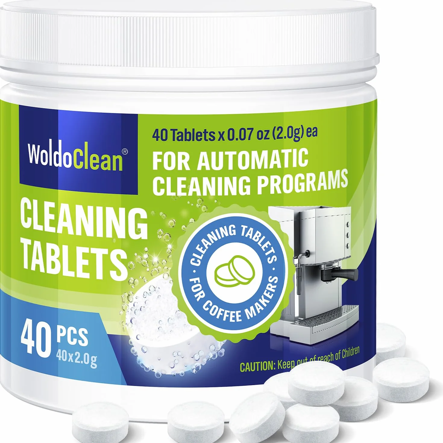 WoldoClean Pastillas Limpiadoras para Cafeteras 40 Unidades - Tabletas Disolventes de Grasa Compatibles con DeLonghi Jura Siemens Bosch Krups Melitta