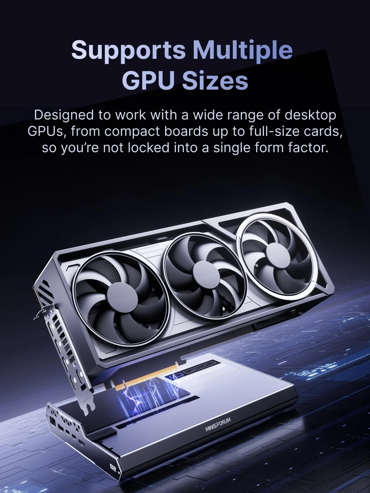 MINISFORUM DEG2 Thunderbolt 5 80Gbps 140W Base de expansión OCuLink eGPU PCIe x16 M.2 NVMe ATX/SFX