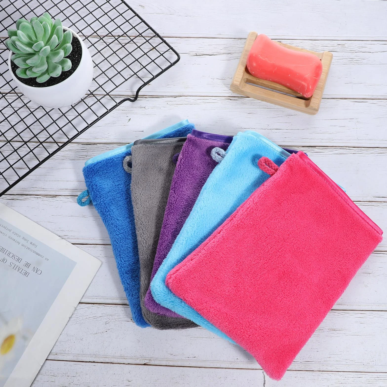 Guantes de lavado de microfibra 20x15 cm para cara y cuerpo, fuerte absorción de agua, desmaquillante