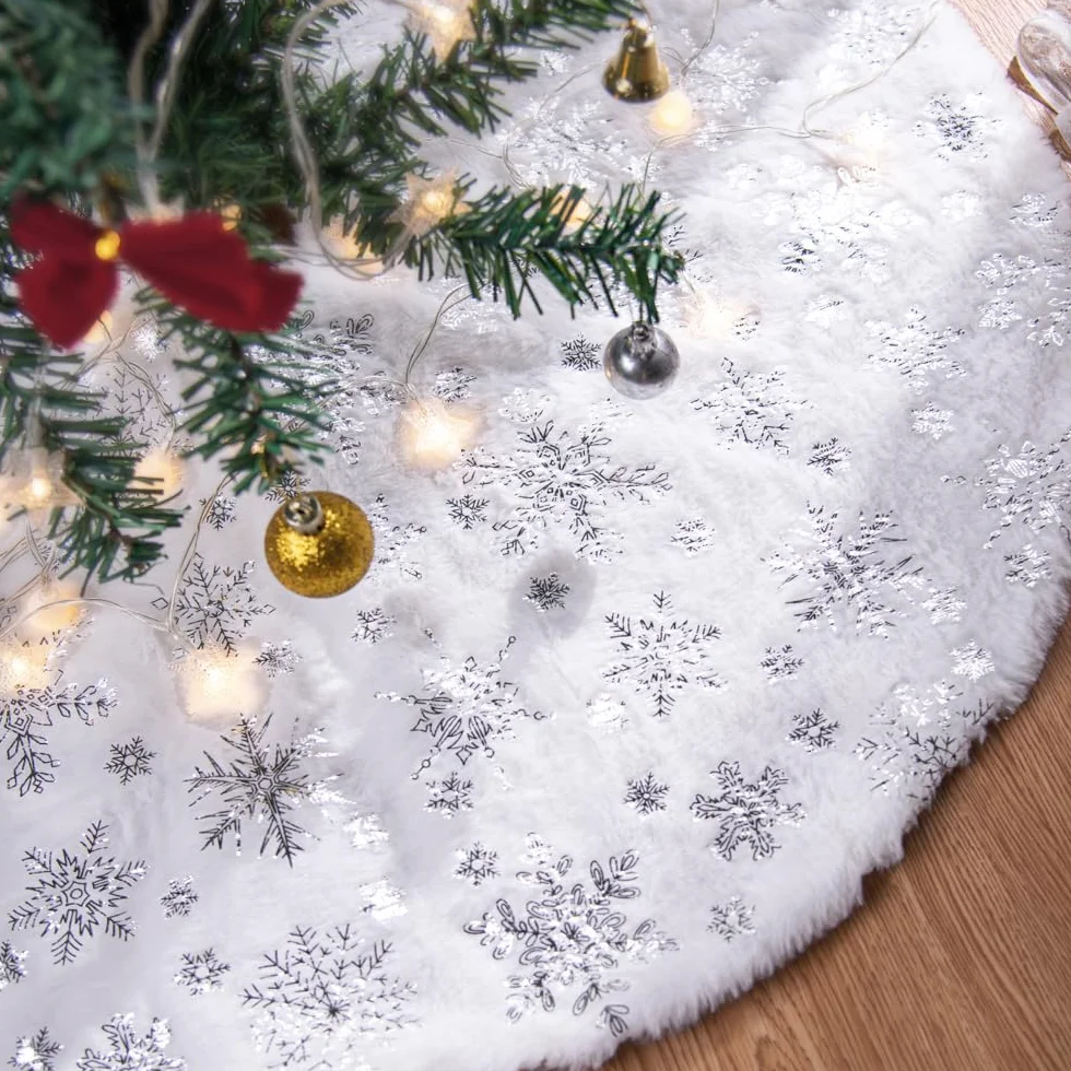 Falda de árbol de Navidad 90 cm alfombra copo de nieve plata