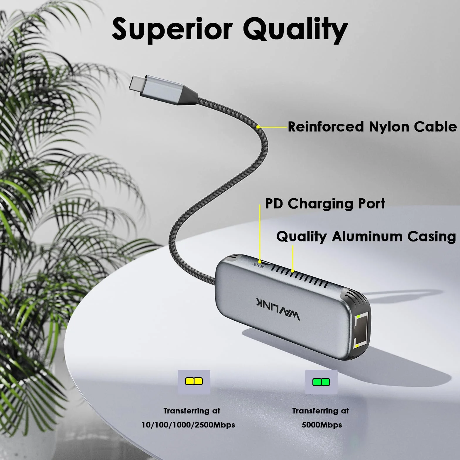 WAVLINK USB C to Ethernet Adapter with 95W PD, Gigabit 5Gbps Ethernet to USB C RJ45 Adapter Compatible with Laptop, Win 10/11, Mac OS 11 o Posterior, Linux.