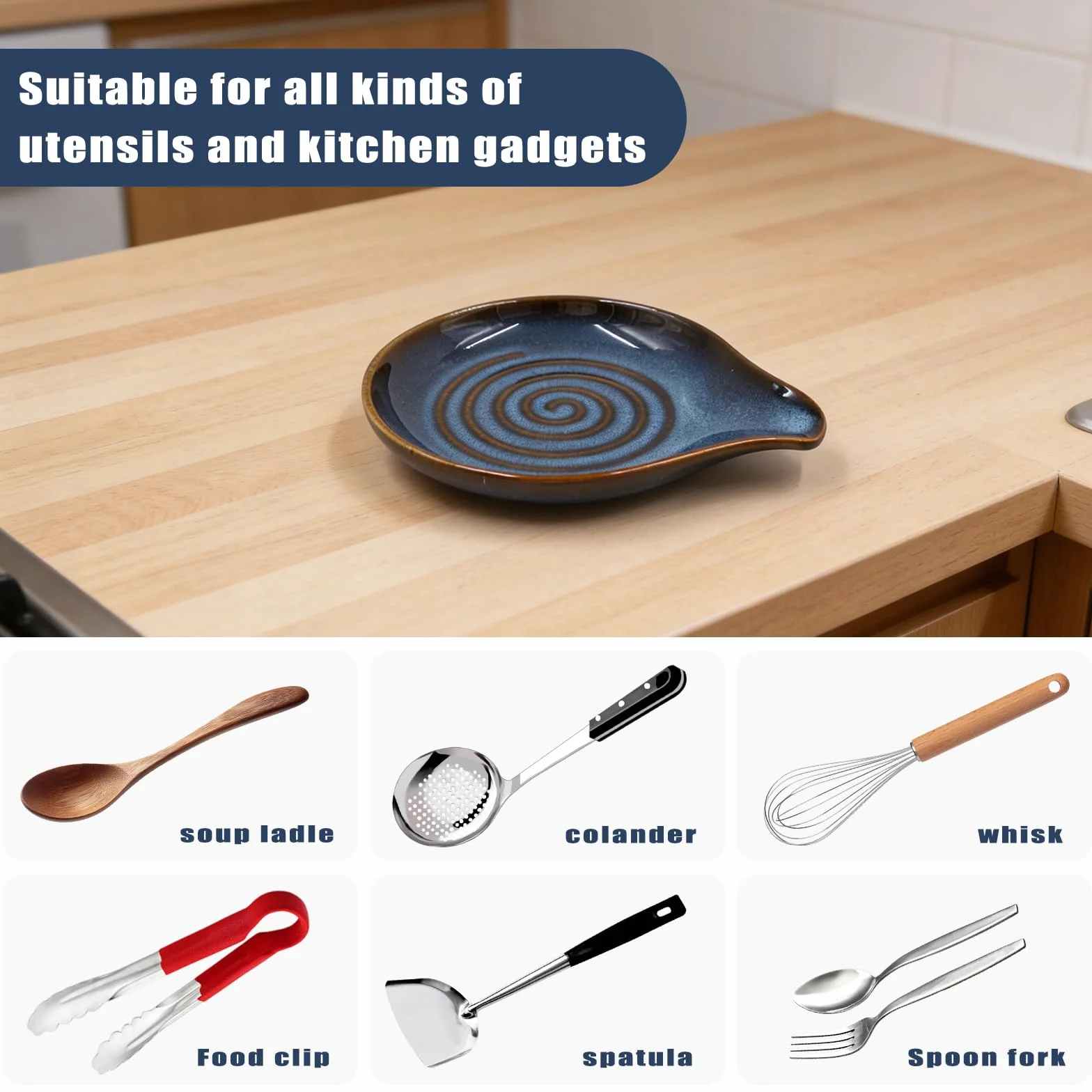 Soporte de cuchara de cerámica para cocina, resistente al calor, apto para lavavajillas, multiusos