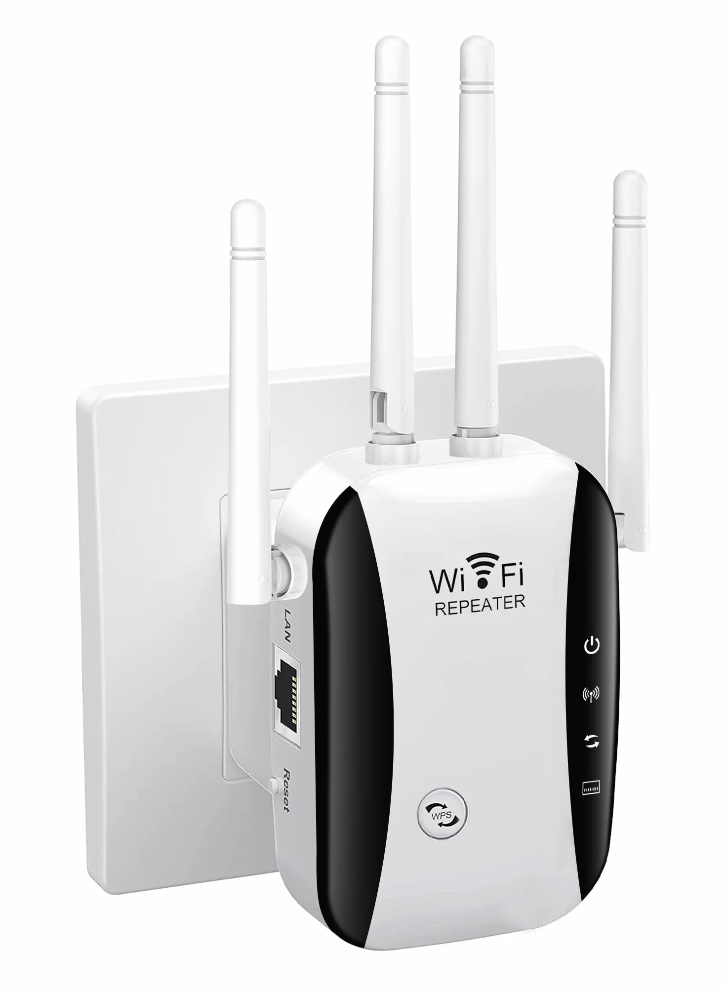 Repetidor WiFi, Amplificador señal WiFi,4 Antenas Externas, Amplificador WiFi 2.4GHz con Repertidor/Ap Modo y la función WPS,1 Puerto Ethernet, Facil de Instalar,Compatible with All WiFi Devices