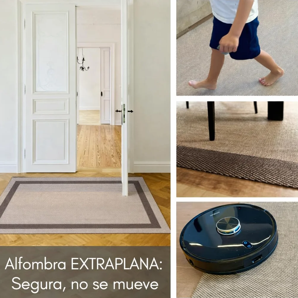 Alfombra Vinilica Trenzada Lavable Antideslizante 100x150 cm GRECA-Beige