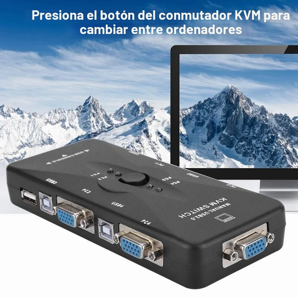 Switch KVM de 4 puertos USB VGA SVGA Adaptador de Caja de Interruptores KVM para PC Monitor Teclado Control del Ratón, Resolución Hasta 1920x1440 USB 2.0 (4 puertos)
