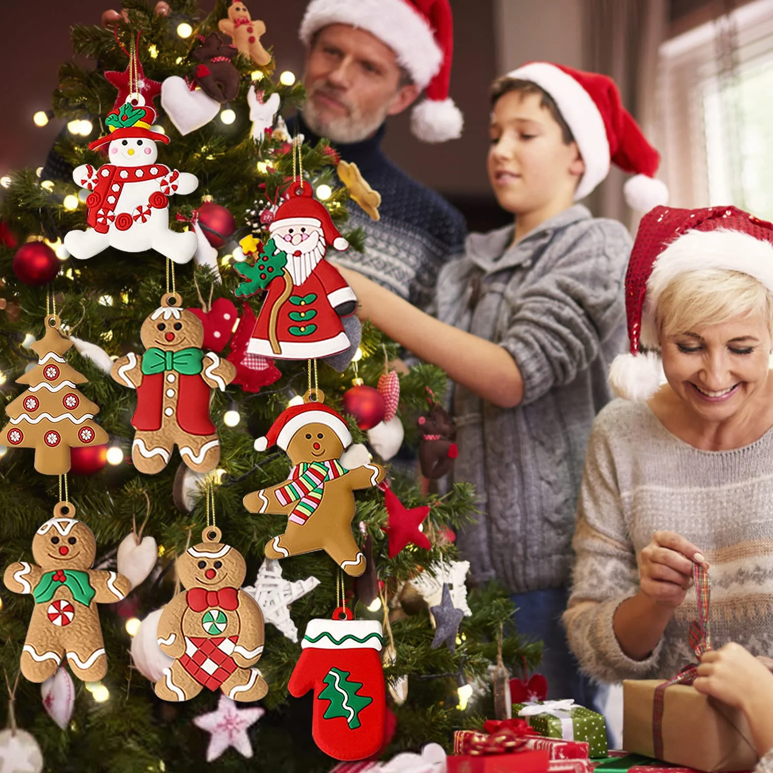 Adornos Navideños de Pan de Jengibre 20 Piezas Mini Colgantes para Árbol de Navidad