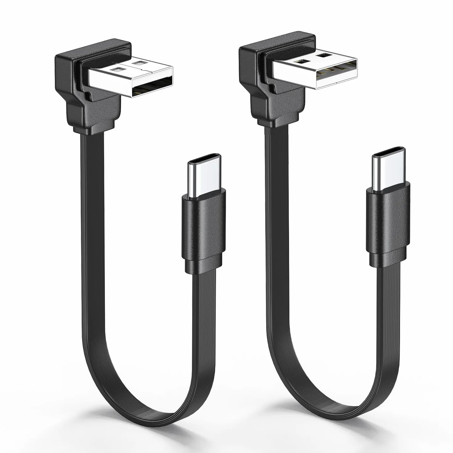2 cables planos USB A a USB C de 90 grados en ángulo recto USB macho a macho, cable USB corto suave de 50.8 cm-50 cm (ángulo arriba + ángulo abajo)
