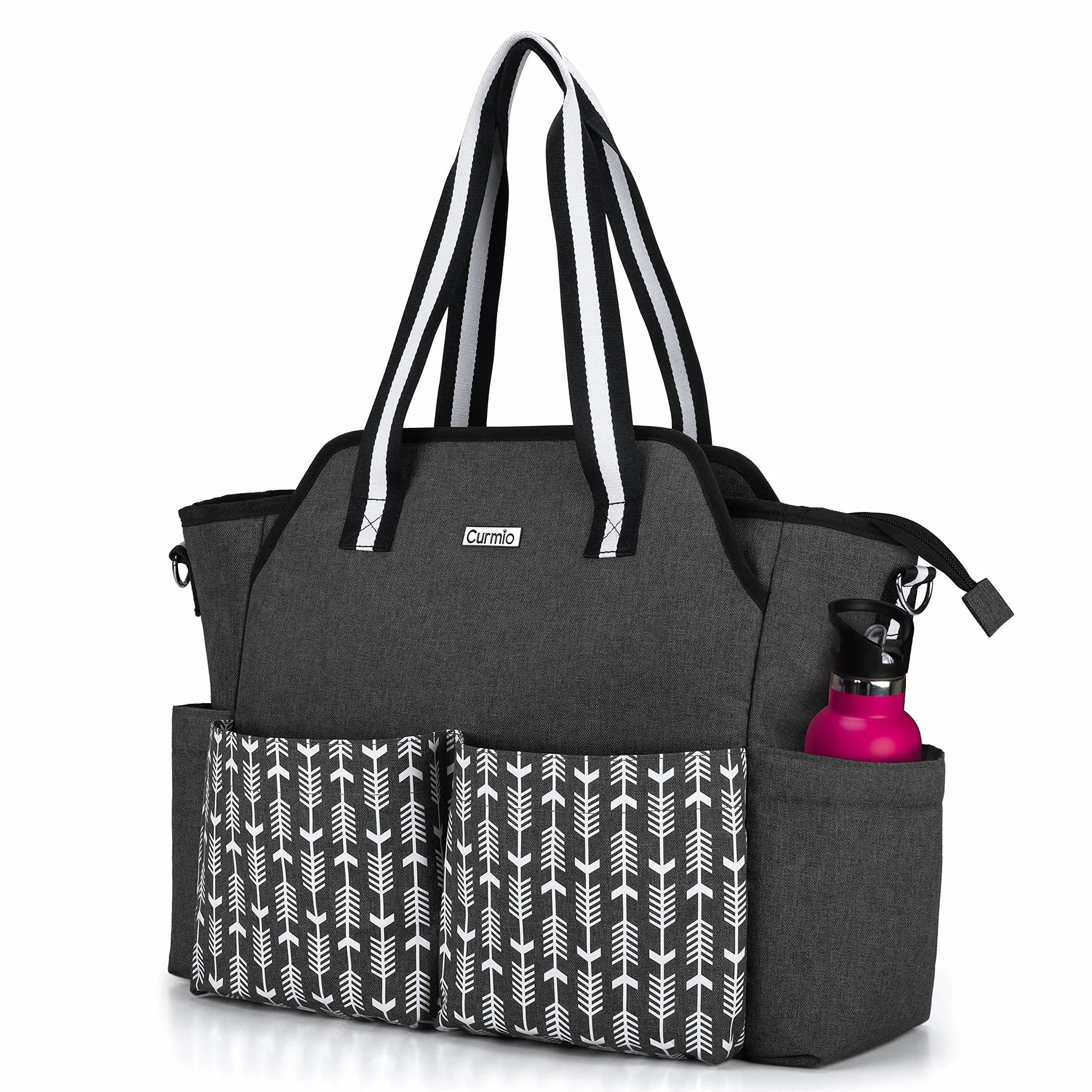 CURMIO Bolsa de Trabajo para Profesora Mujer con Funda para Laptop, Negro | Correa de Hombro Desmontable, Varios Bolsillos, para Profesores/ Enfermeras/ Universidad/ Negocios, Sólo Bolsa