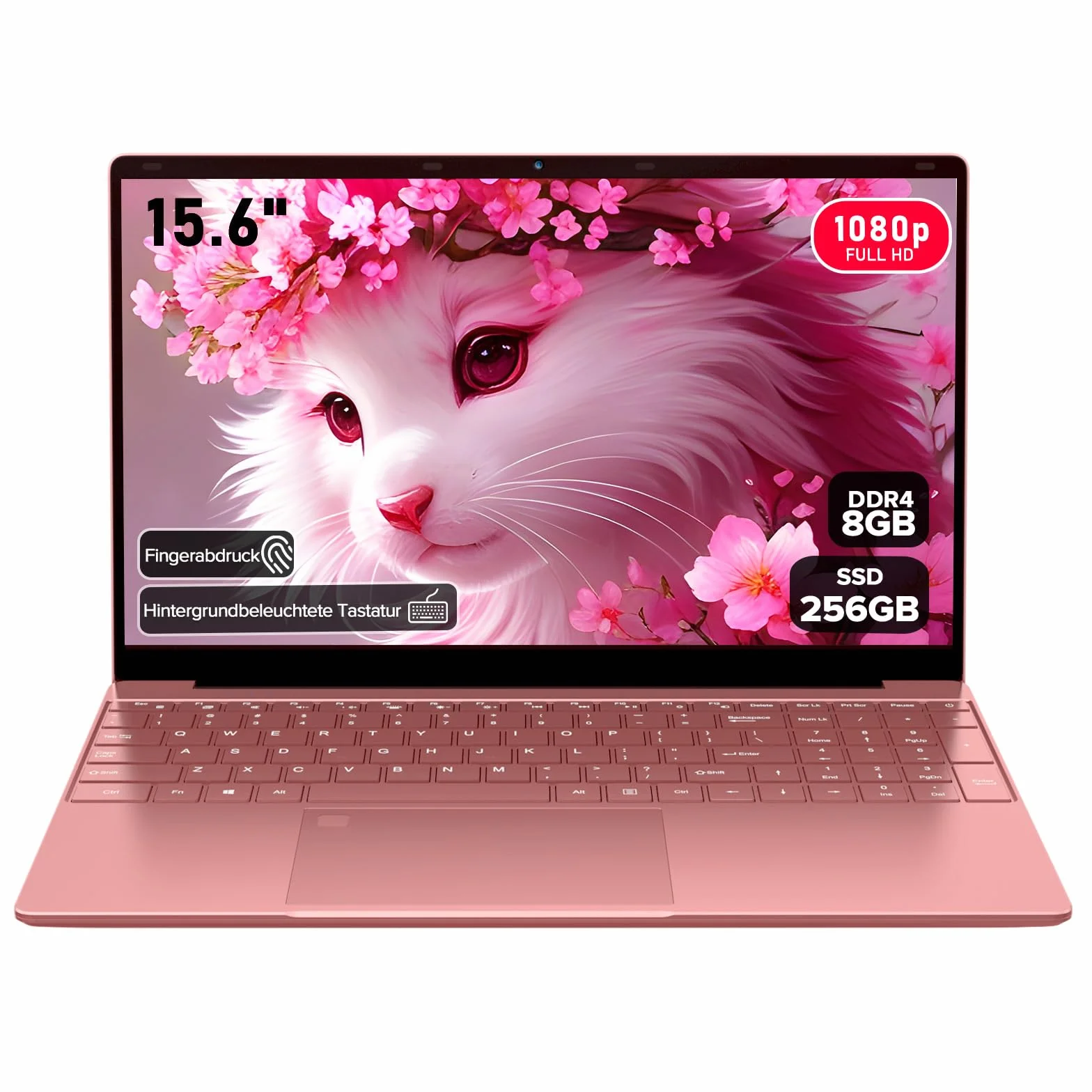 Ordenador portátil Molegar QWERTY de 15,6", pantalla IPS FHD, 8 GB de RAM, 256 GB SSD, procesador Celeron N5100, WiFi 5, BT 5.0, USB 3.0, teclado retroiluminado, lector de huellas para oficina en casa