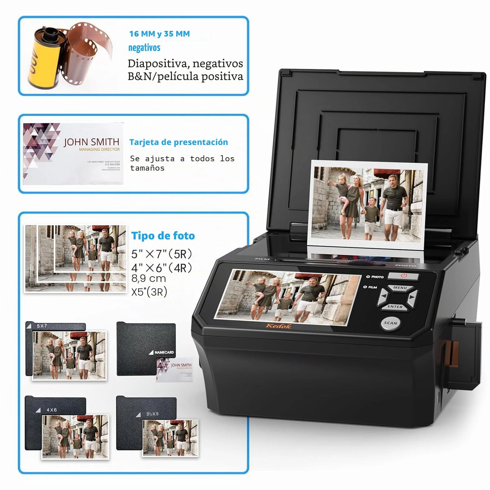 Escáner de Diapositivas Digital de 22 MP con Pantalla LCD de 5 Pulgadas - Convierte fácilmente películas/Fotos y Tarjetas de Visita de 35 mm, 110 a Formato JPEG, Tarjeta de Memoria de 8 GB incluida