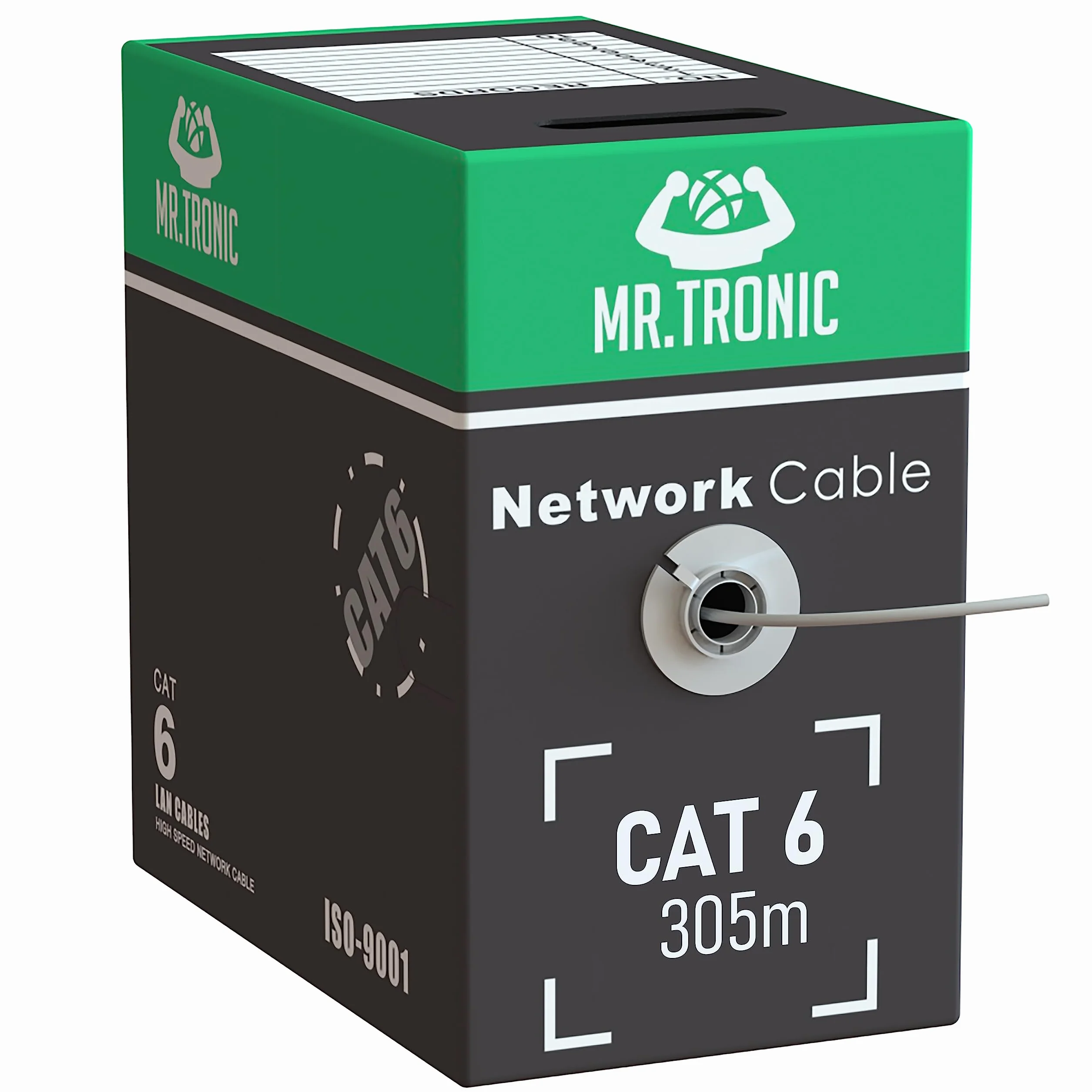 Mr. Tronic Granel Cable Ethernet Cat 6 De 305m, Bulk Cable de Red LAN Para Internet Rápida & Fiable - AWG24 Cat6 a Granel, 1 Gbps Internet 250 MHz UTP CCA (305 Metros, Gris)