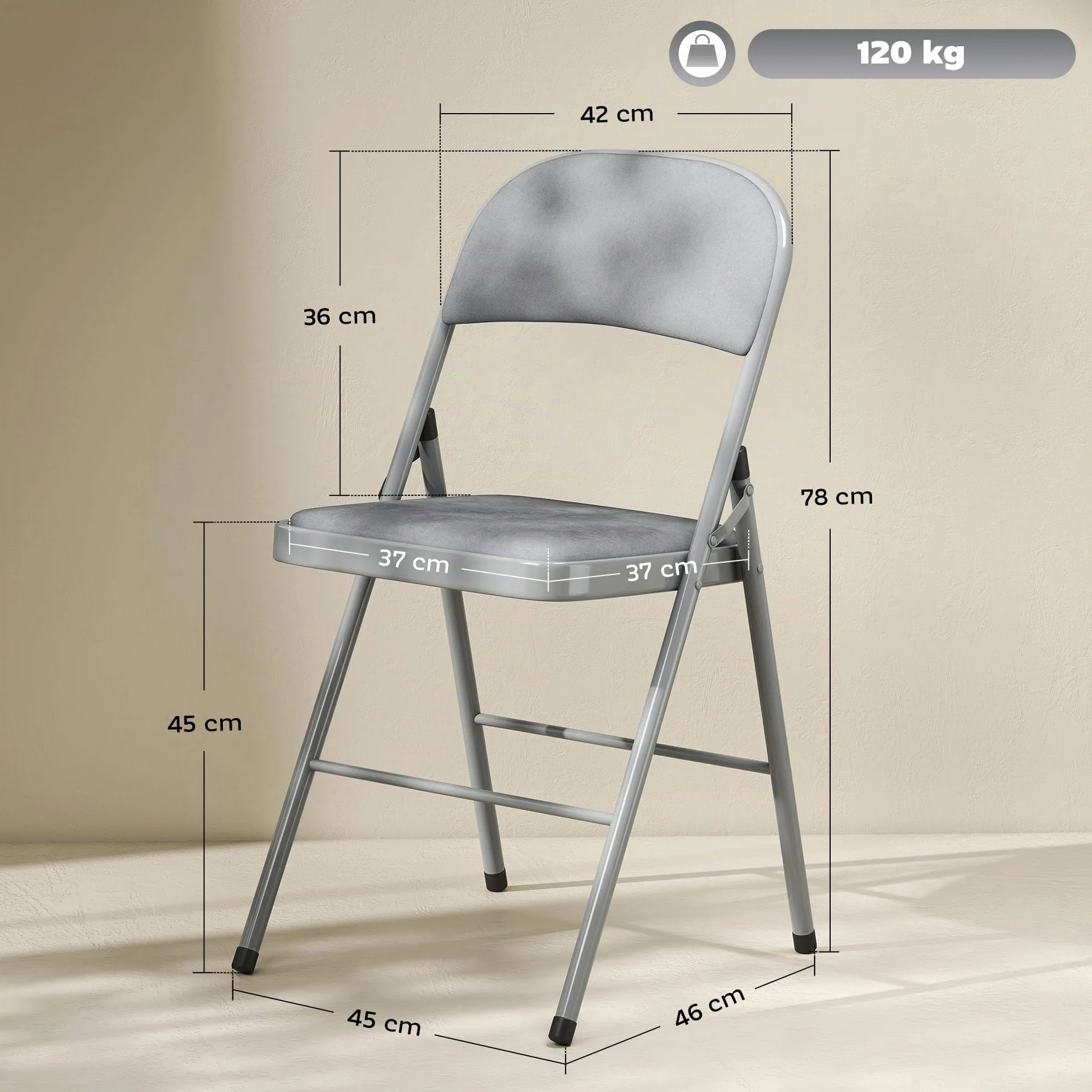 HOMCOM Juego de 4 sillas plegables comedor terciopelo acero 120 kg gris claro