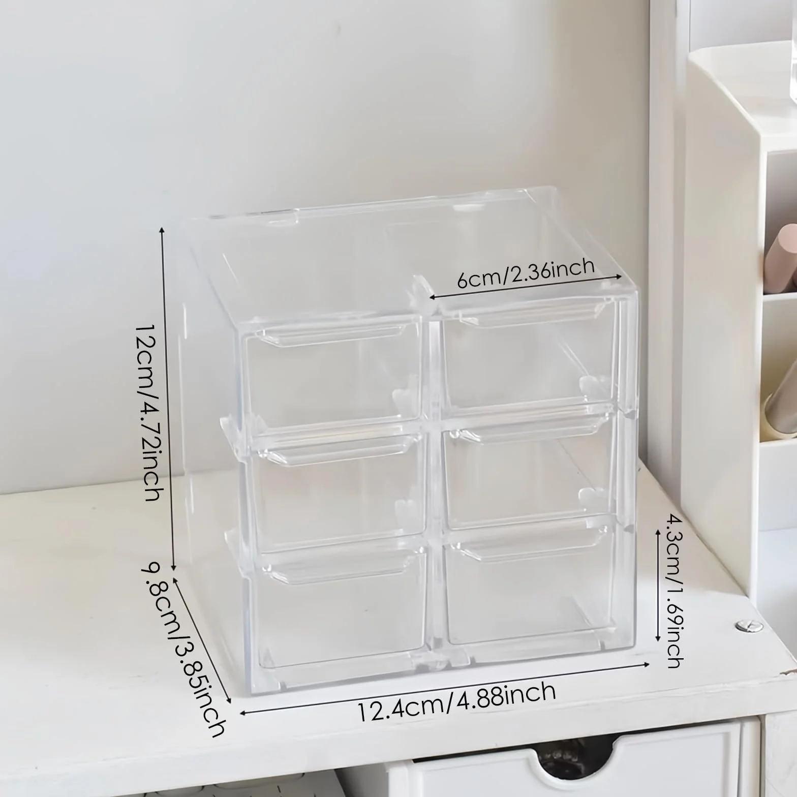 Cajoneras Plástico Almacenaje Escritorio 6 Cajones Transparente Extraíbles Organizador Cosméticos Joyería