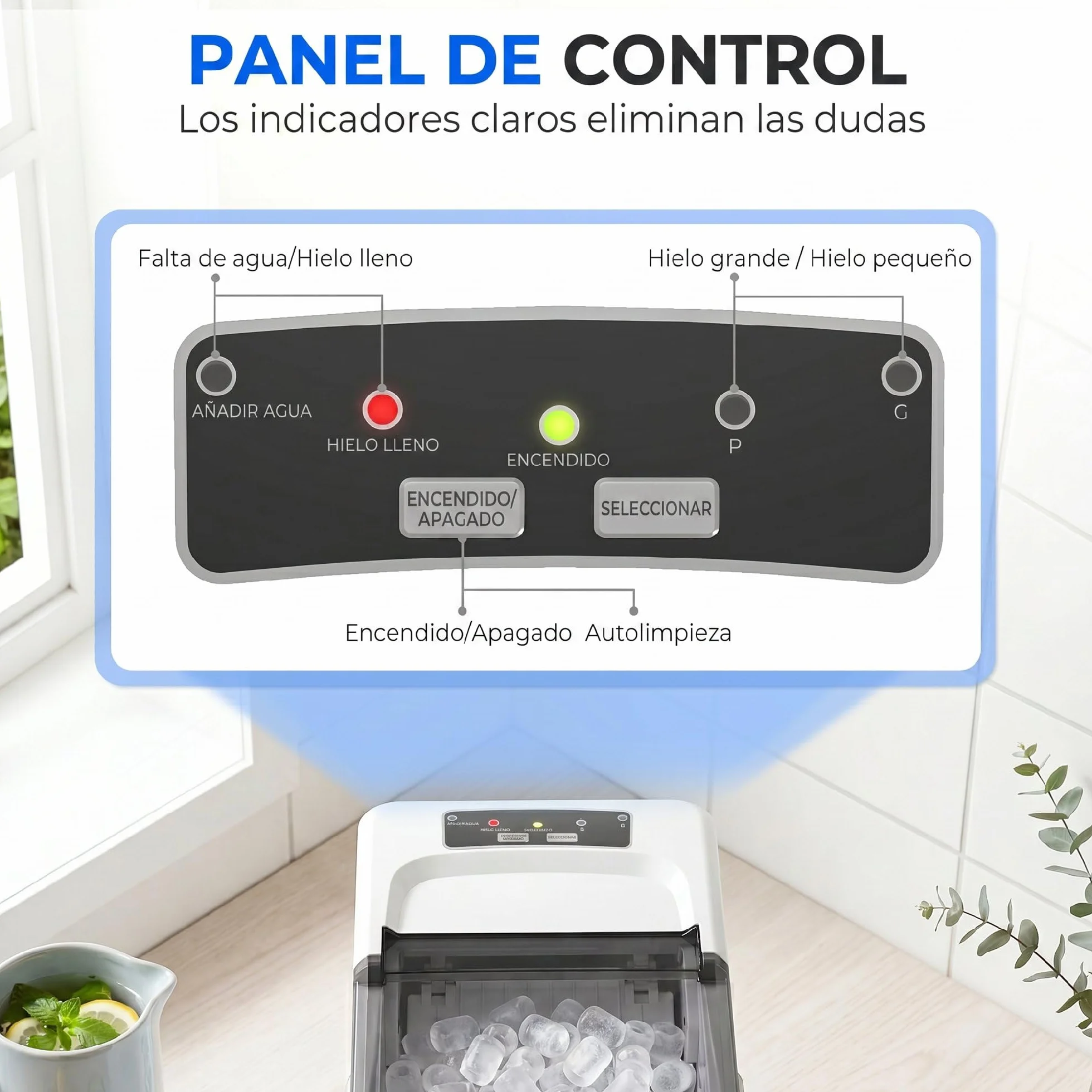 HOMCOM Máquina de Hielo Autolimpiable 12 kg/24H 9 Cubitos en 7 Min 2 Tamaños 1,5L Depósito Blanco