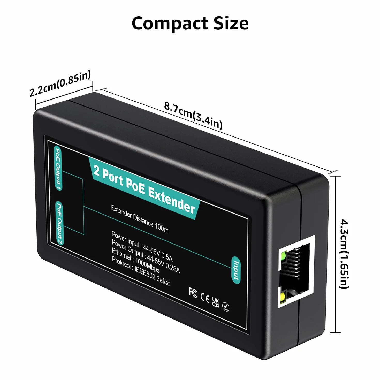 Extensor PoE Gigabit de 2 Puertos VIMIN, Repetidor PoE para Interiores 1 en 2 Salidas Compatible con IEEE802.3af/at con 1000 Mbps, Extensión Adicional de 100 m de Potencia y Transmisión de Datos
