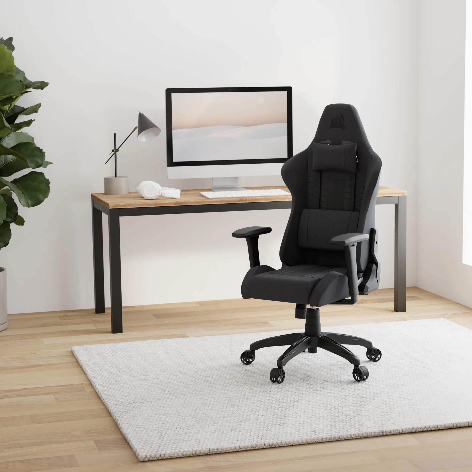 Corsair TC100 Relaxed Silla para Juegos Gris y Negro Tela Cojín Lumbar Almohada Cervical Espuma Viscoelástica