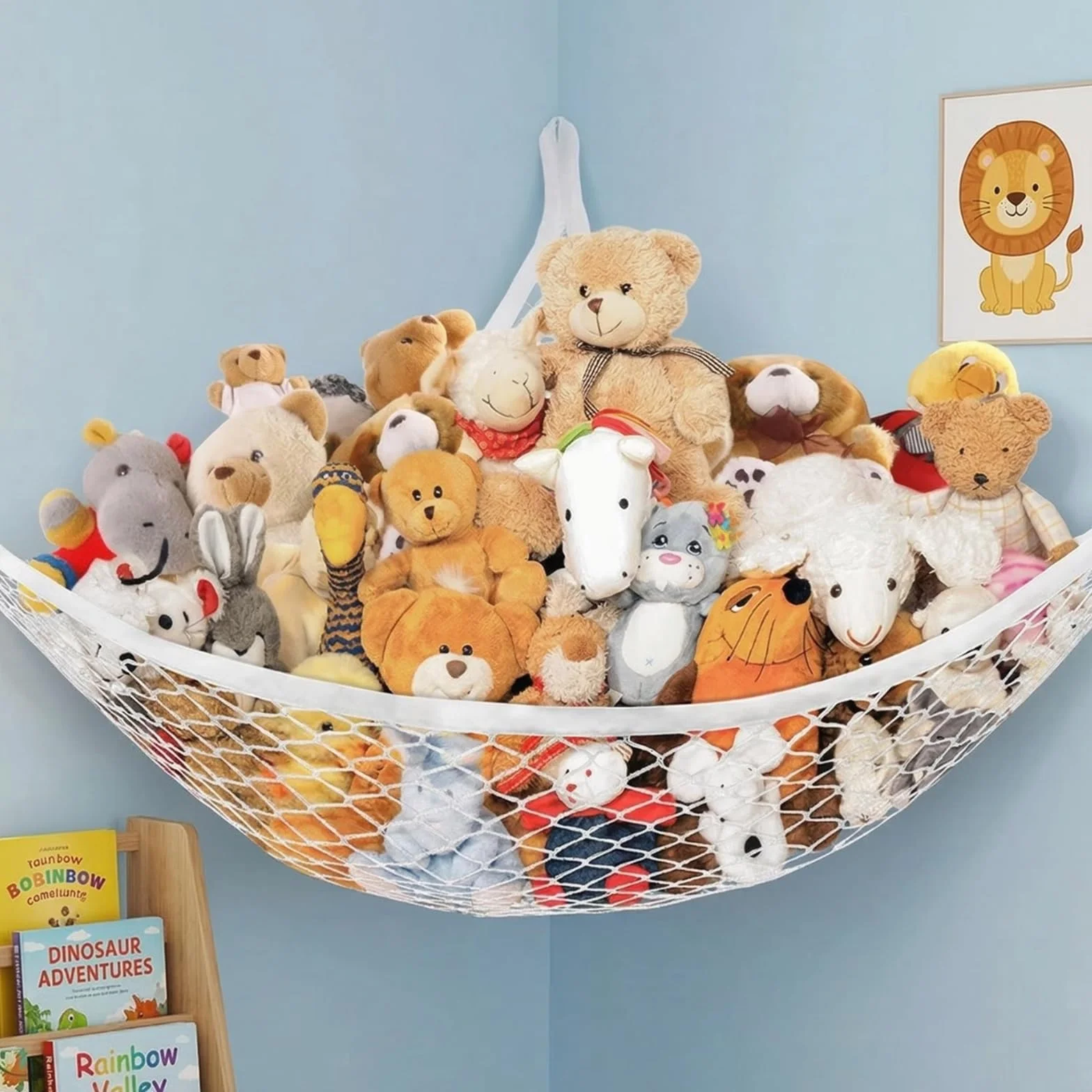 Hamaca grande para colgar peluches, almacenamiento retráctil de juguetes, organizador infantil, blanco