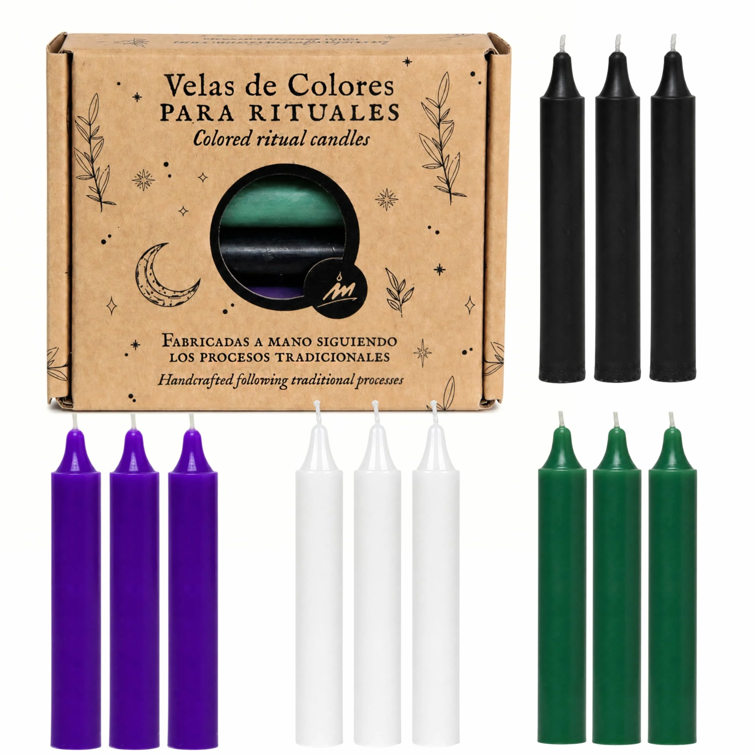 Velas para Rituales Esotéricos | Pack 12 Velas Mágicas Artesanales | Amor, Dinero, Limpieza, Protección, Abrir Caminos, Miel | Velas de Colores | 12 x 1,8 cm | Las Velas de Mariano (Protección)