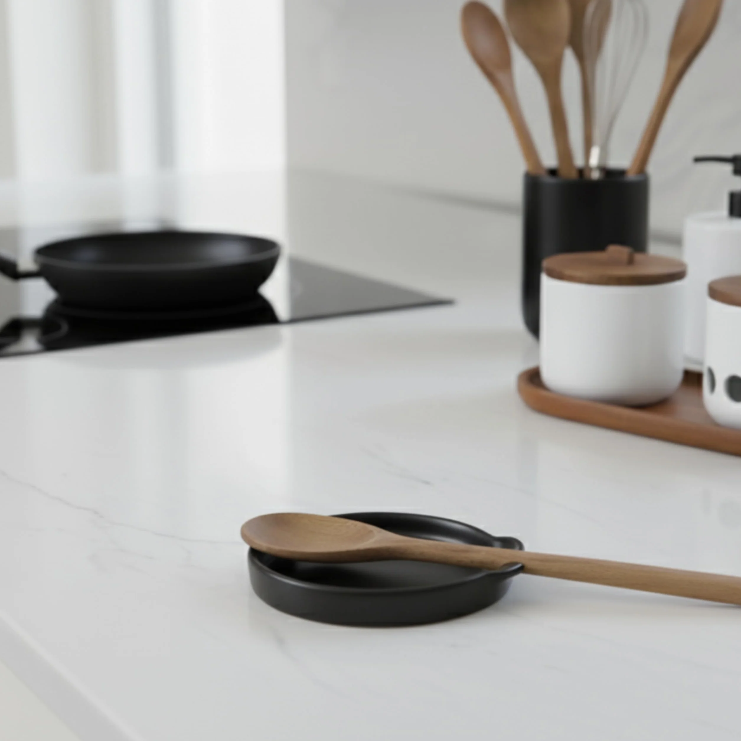 Soporte para Utensilios de Cocina CURVE, Cucharas de Cerámica, Plato Multiusos Ø 15.5 cm, Negro Mate