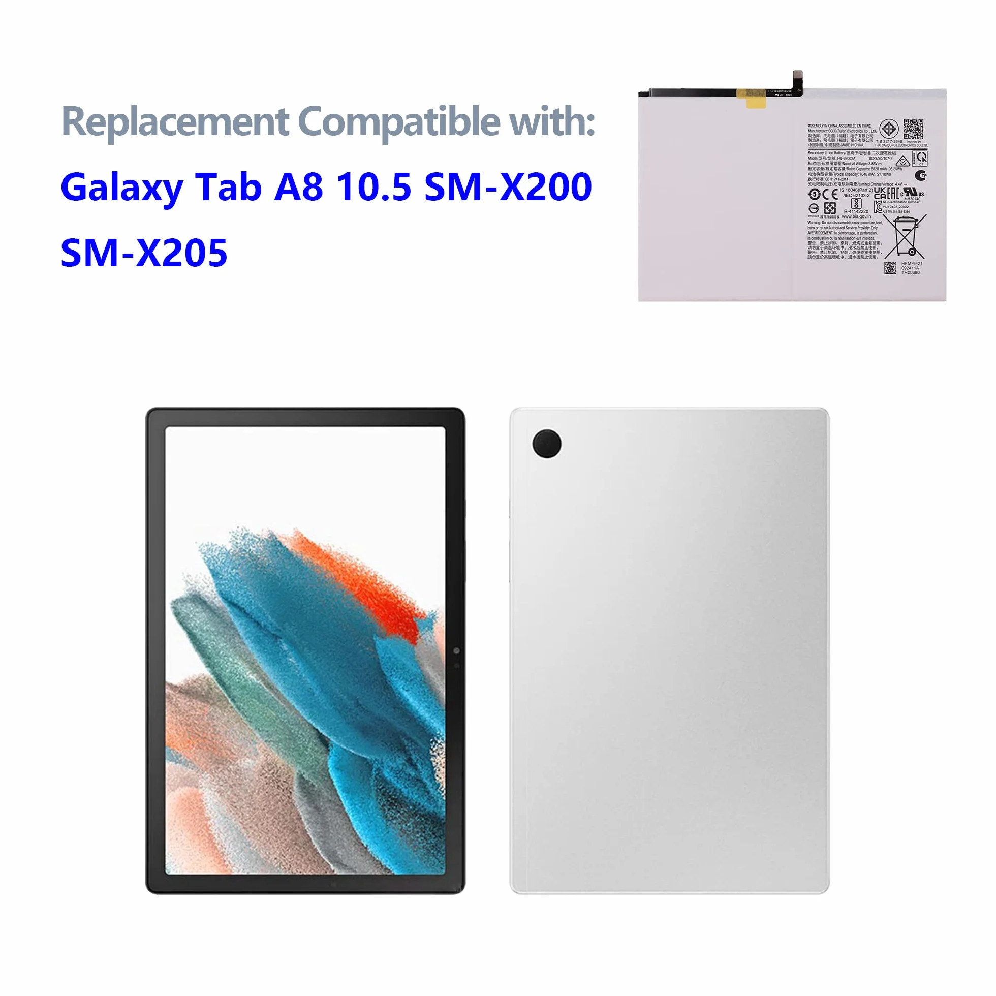 HQ-6300SA - Batería compatible con Galaxy Tab A8 10.5 SM-X205 SM-X200 con herramientas