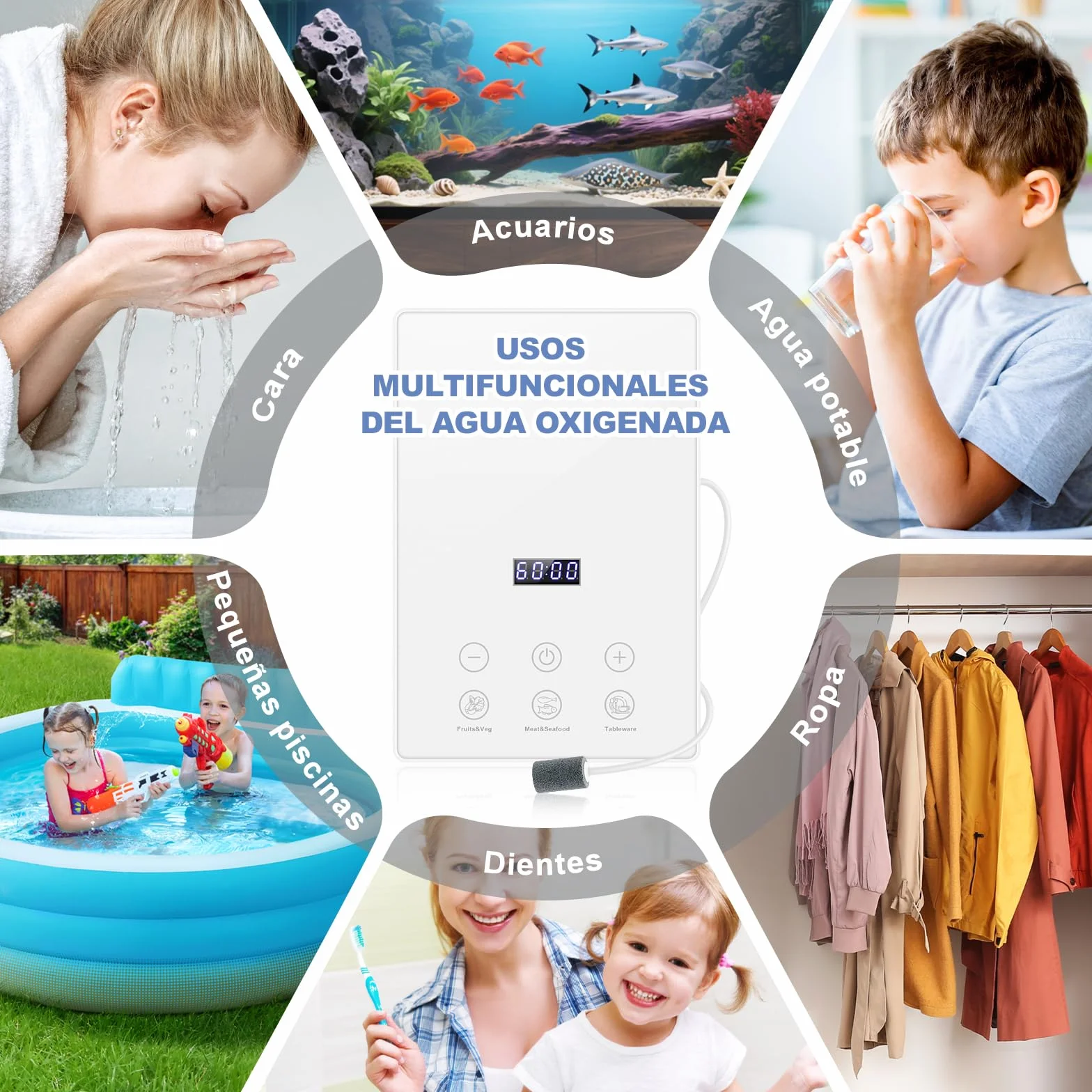 ICARE Ozonizador de agua 1000mg/h con temporizador 60 minutos purificación frutas verduras carne