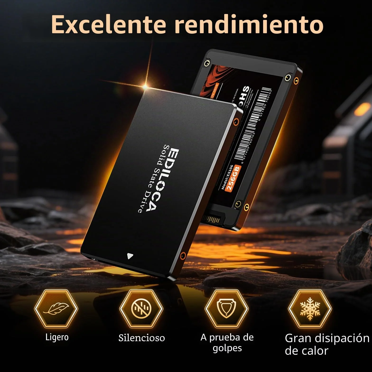 Ediloca ES106 - Disco Duro Interno SSD SATA III de 256 GB 3D TLC NAND Flash de 2.5 Pulgadas, hasta 550 MB/s de Lectura, actualización de Memoria y Almacenamiento de PC o portátil (Negro)