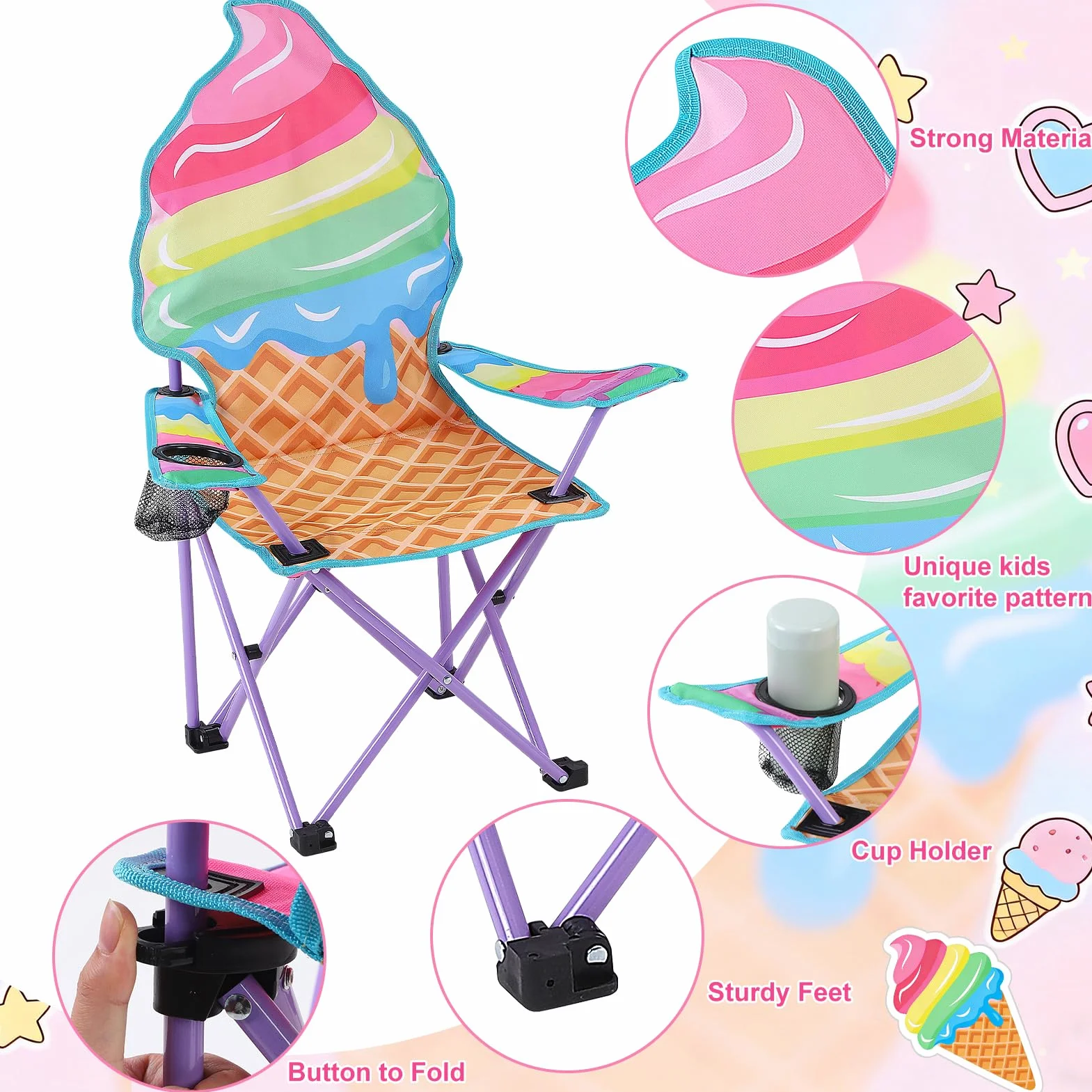 Silla de Camping Infantil Plegable Unicornio Mariposa con Soporte para Bebidas