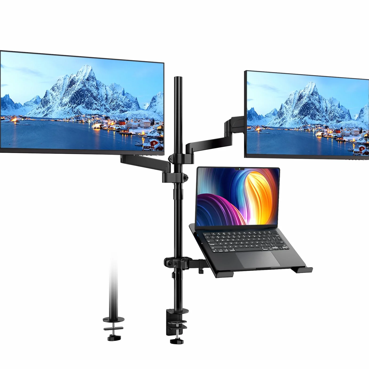 PUTORSEN Brazo para Monitor de 17 a 32 Pulgadas Pantalla LED LCD, con Bandeja para Portátil hasta 17 Pulgadas, Soporte con VESA de 75/100 mm, 2 Opciones de Montaje