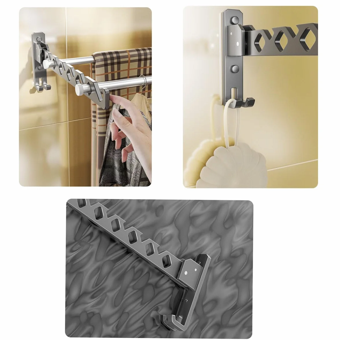 Percha Plegable de Aleación de Aluminio, Gancho de Pared para Ropa, Blanco