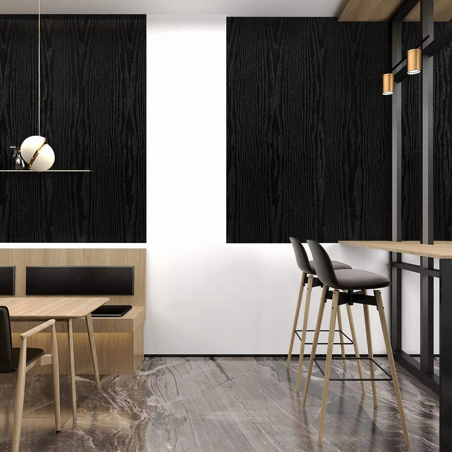 Abyssaly Vinilo Adhesivo Muebles Madera, Negro Mate Efecto, Impermeable, 30cm x 200cm