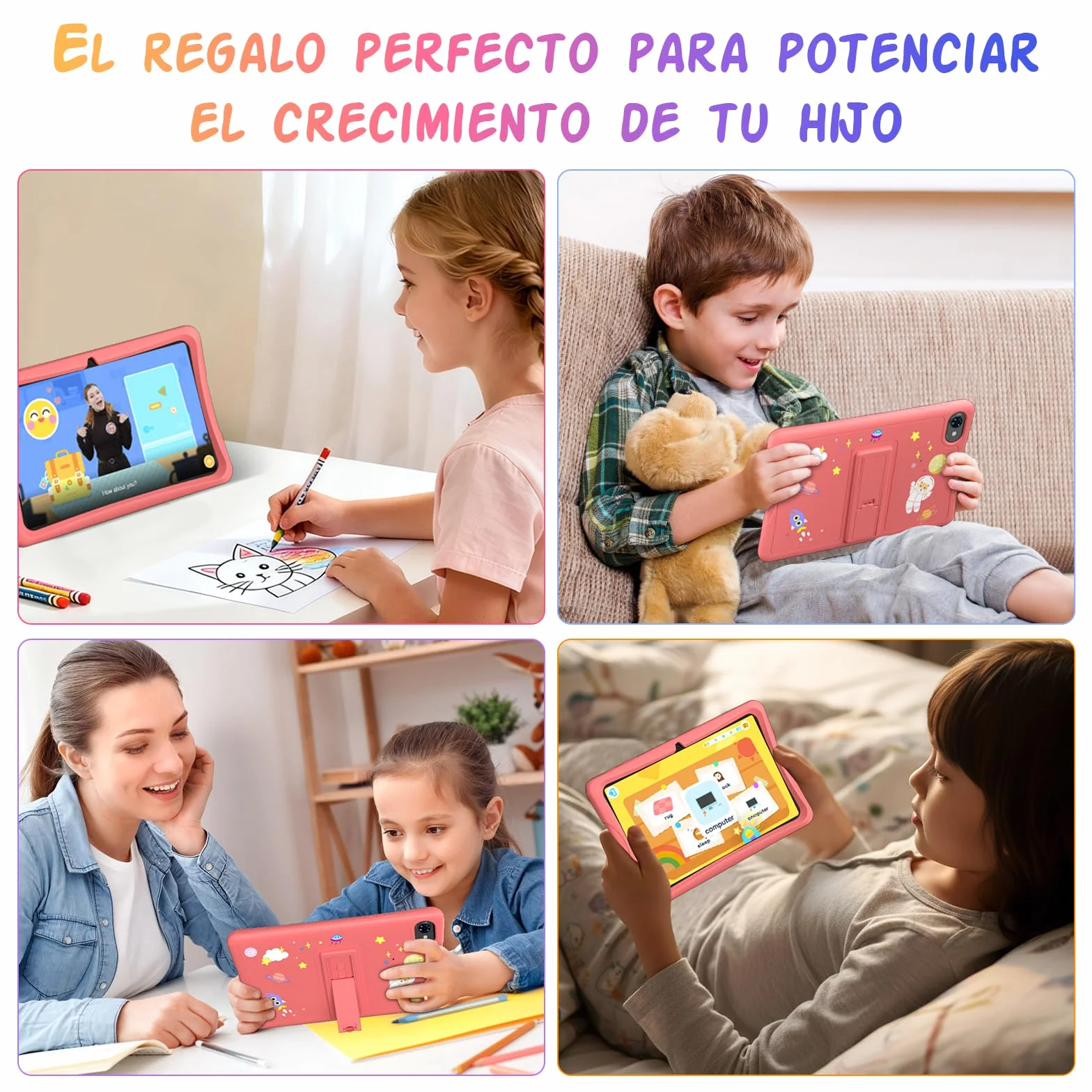 Tablet para Niños 10 Pulgadas, Android 16 Tablet para Niños de 3 a 12 Años, 16GB RAM 64GB ROM/2TB TF, Controles Parentales, GMS, WiFi6, Tablet Infantil con Funda Anticaídas y Lápiz, Garantía de 4 años